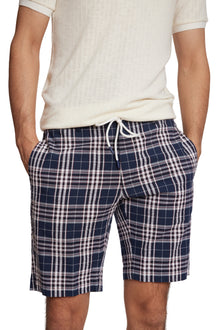  Chillin Drawstring Shorts - slim - Navy Red Seersucker