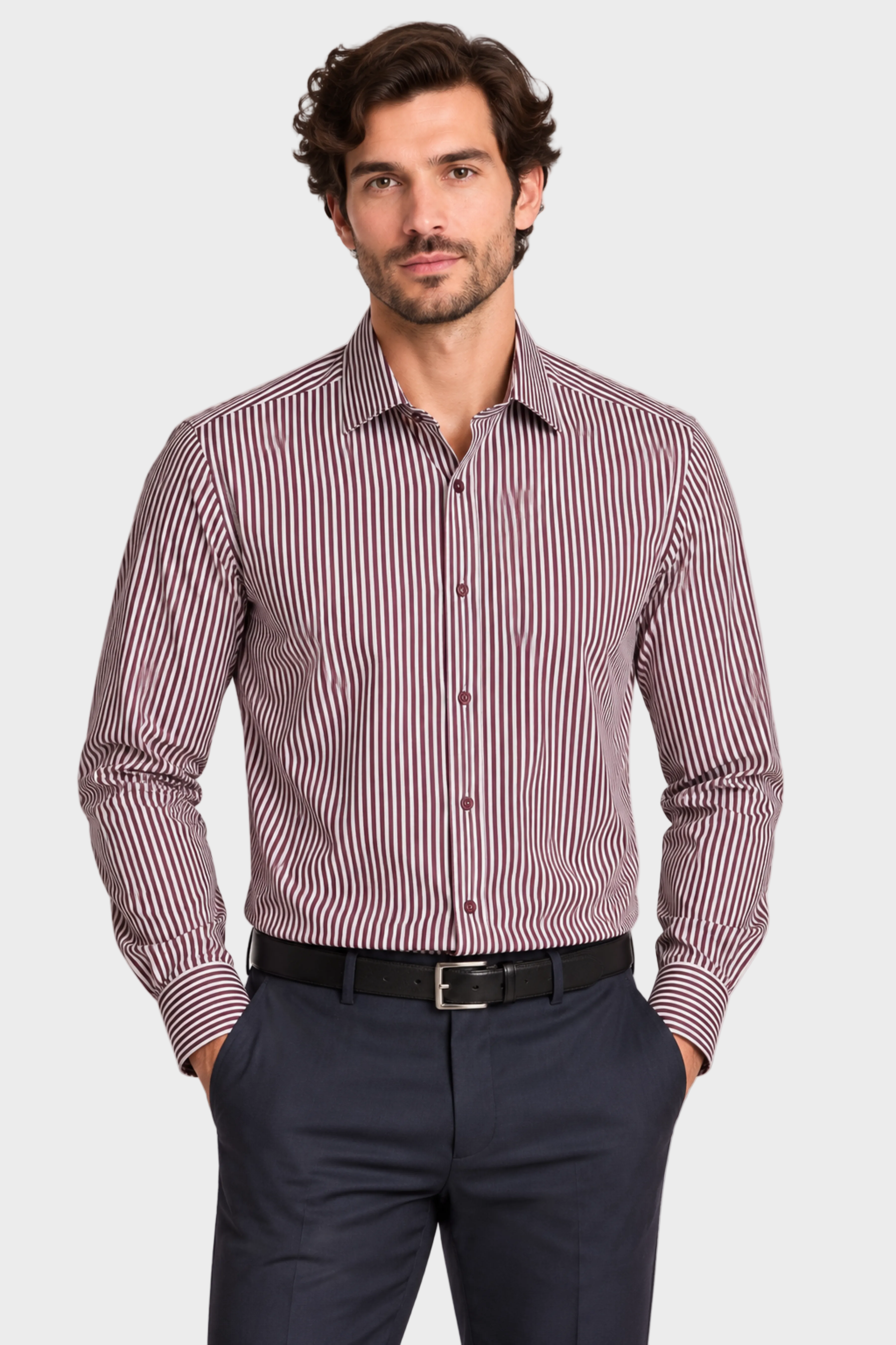 Samuel Spread Collar Shirt - Cherry Lacquer Stripes