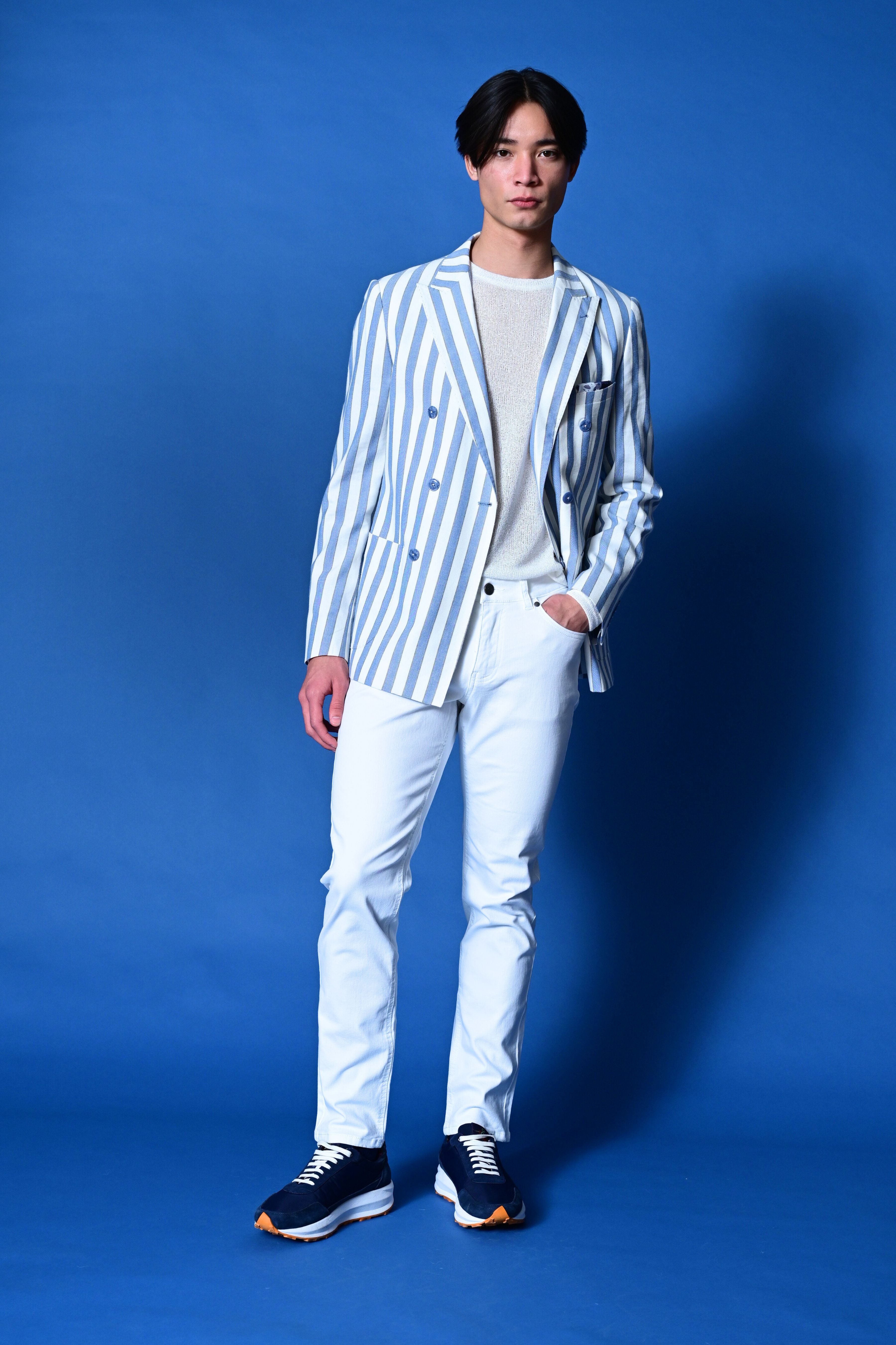 Soho Peak DB Jacket - slim - Blue Cream Wide Stripe