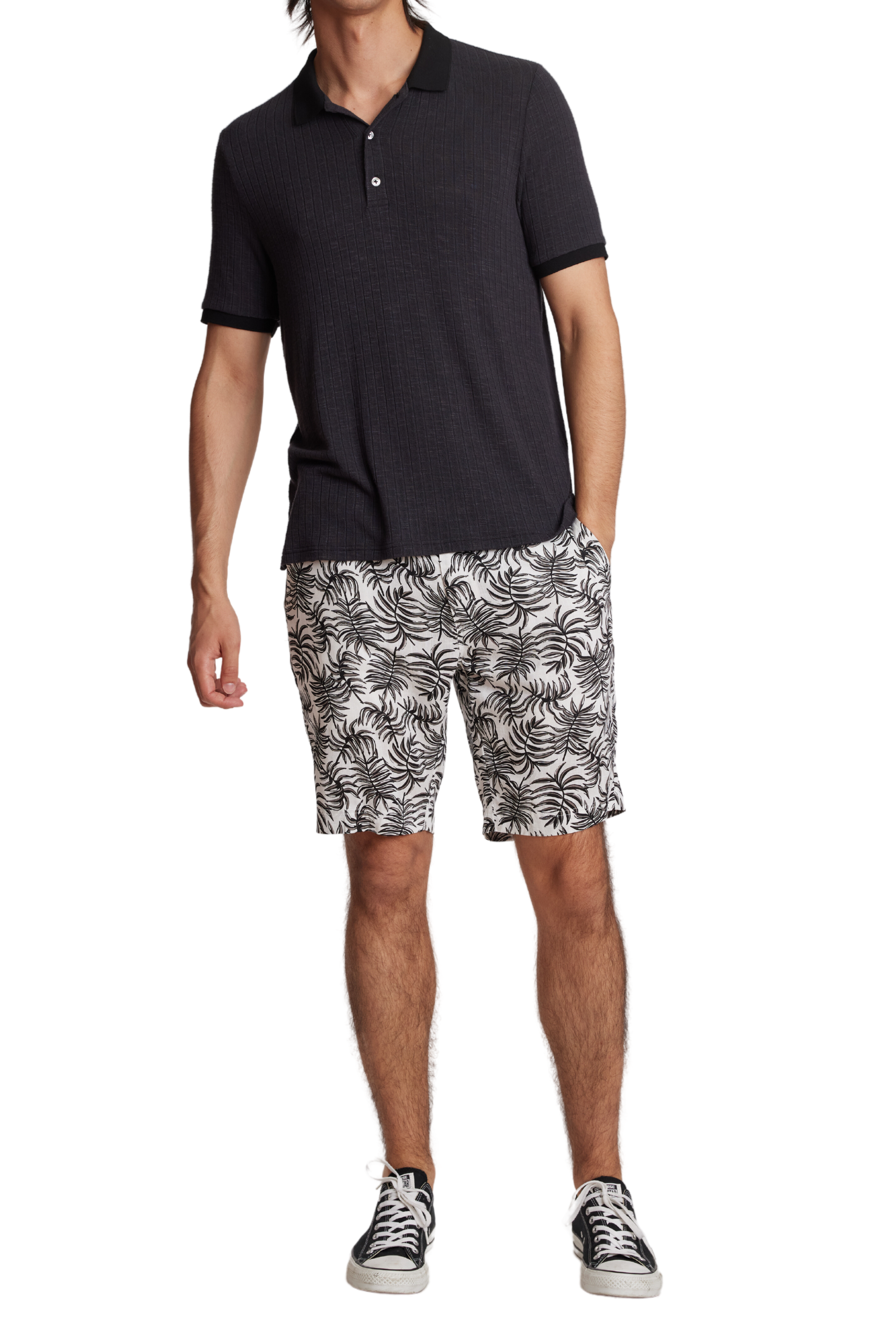 Felix Printed Shorts - slim - White Black Tropical