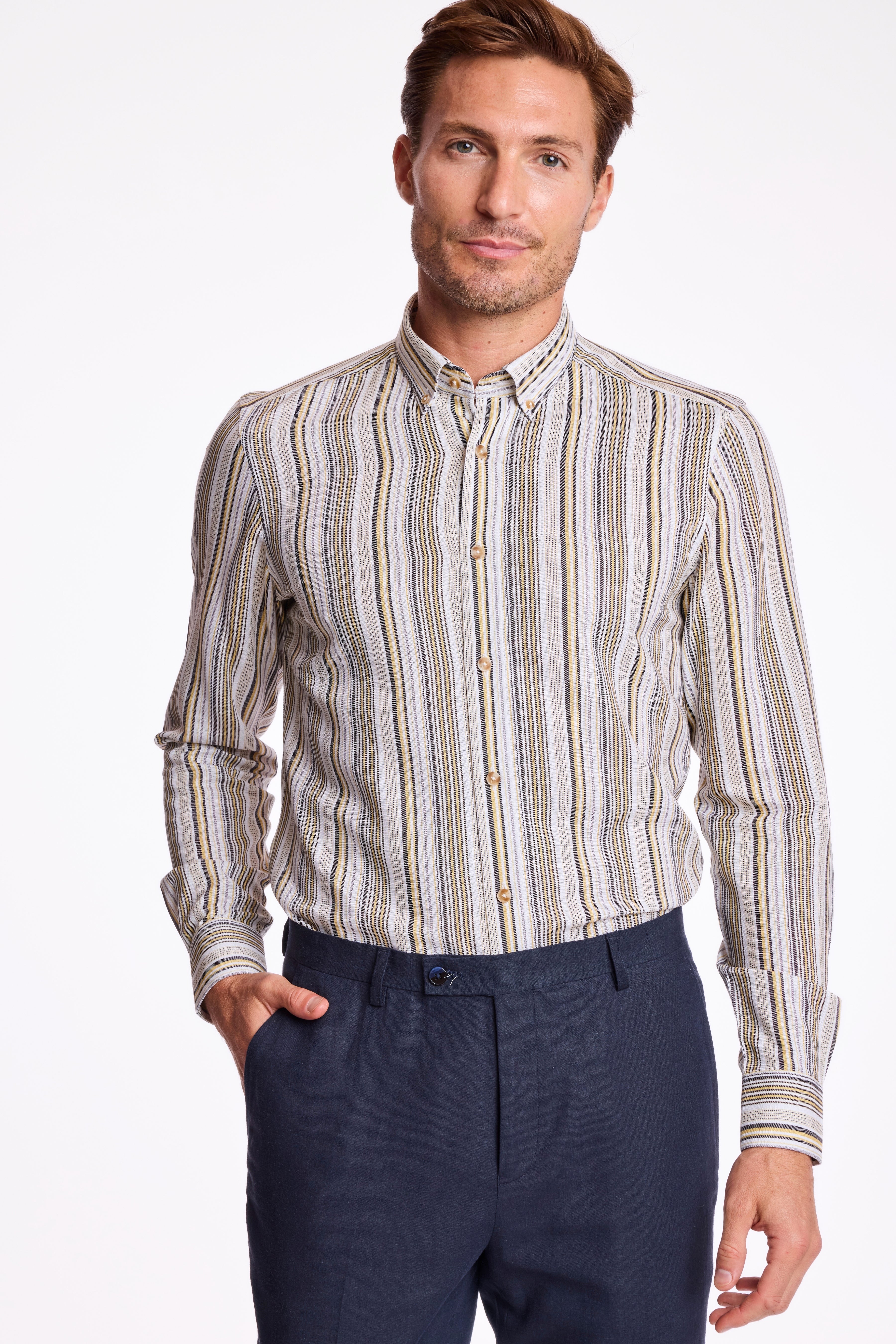 Brian Button Down Collar  - Golden Ash Stripe