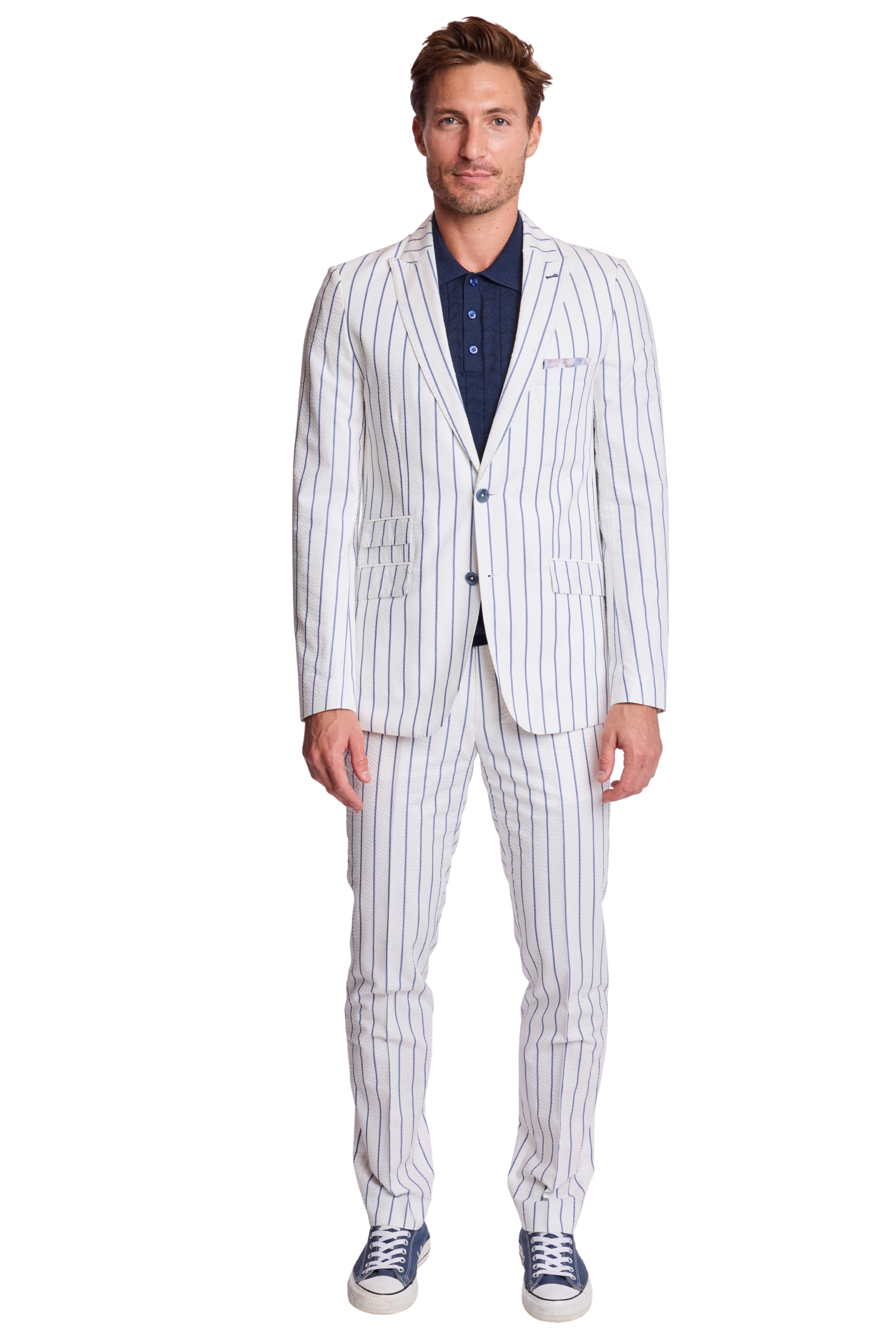 Ashton Peak Jacket - slim - White Seersucker Blue Stripe