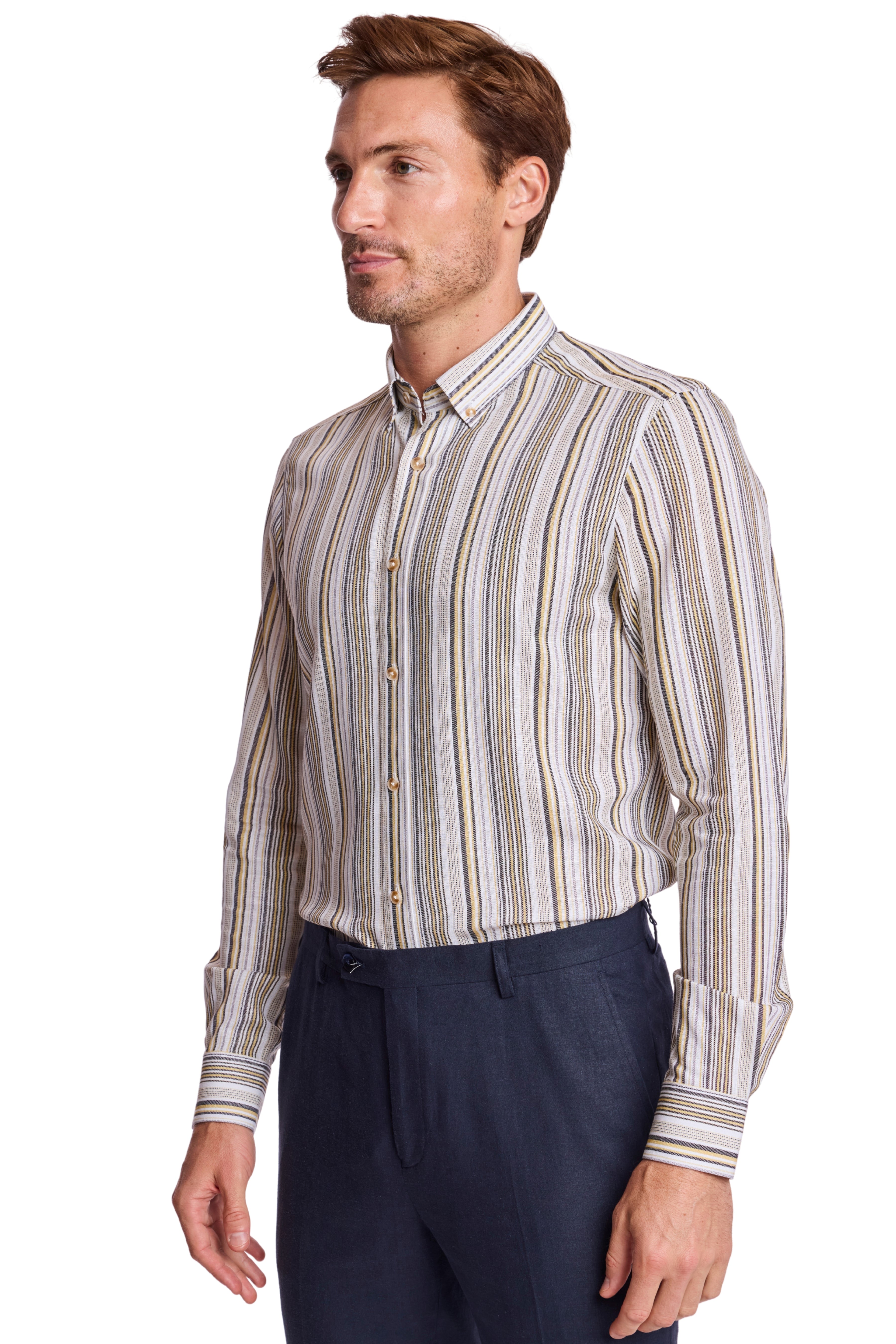 Brian Button Down Collar  - Golden Ash Stripe