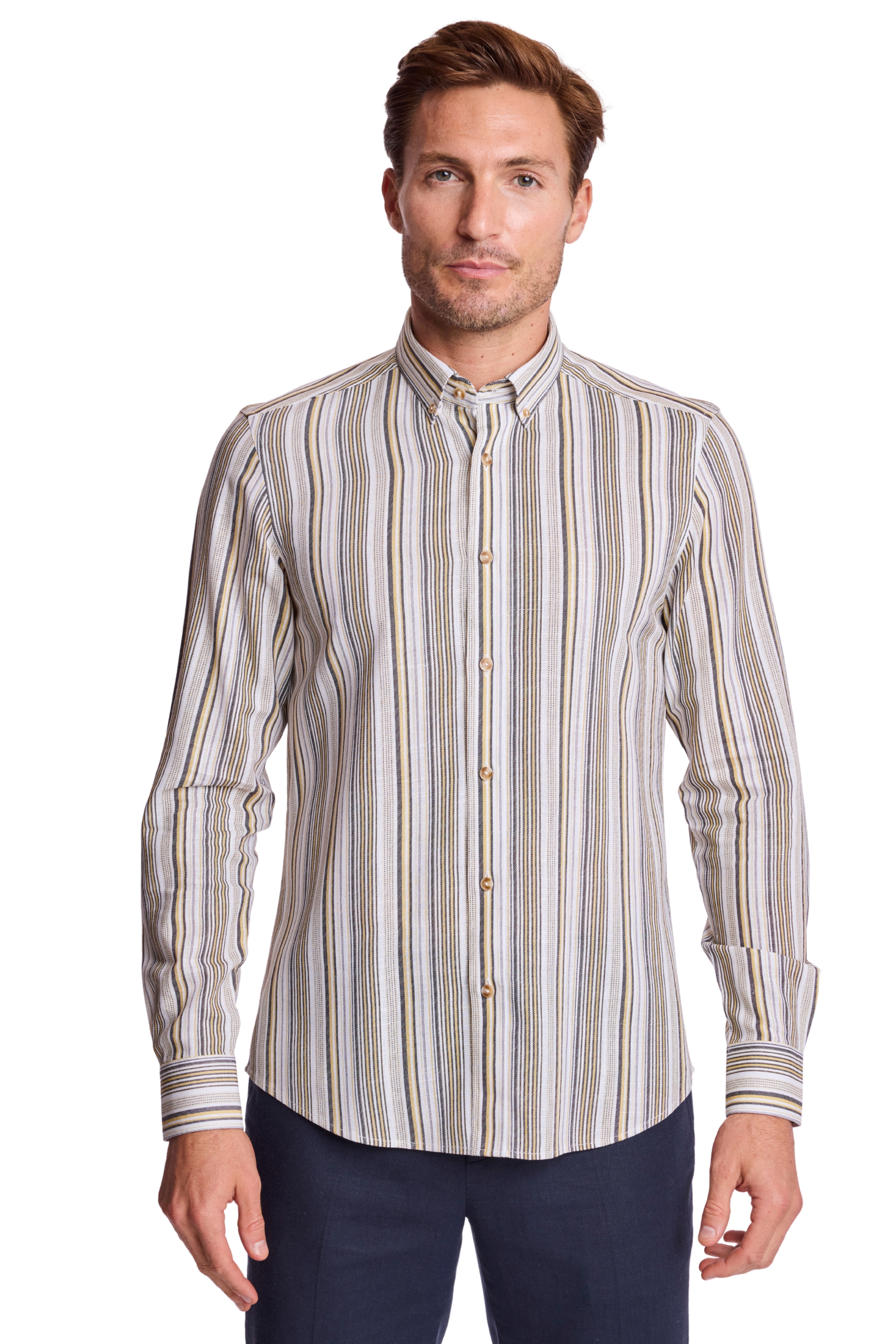 Brian Button Down Collar  - Golden Ash Stripe