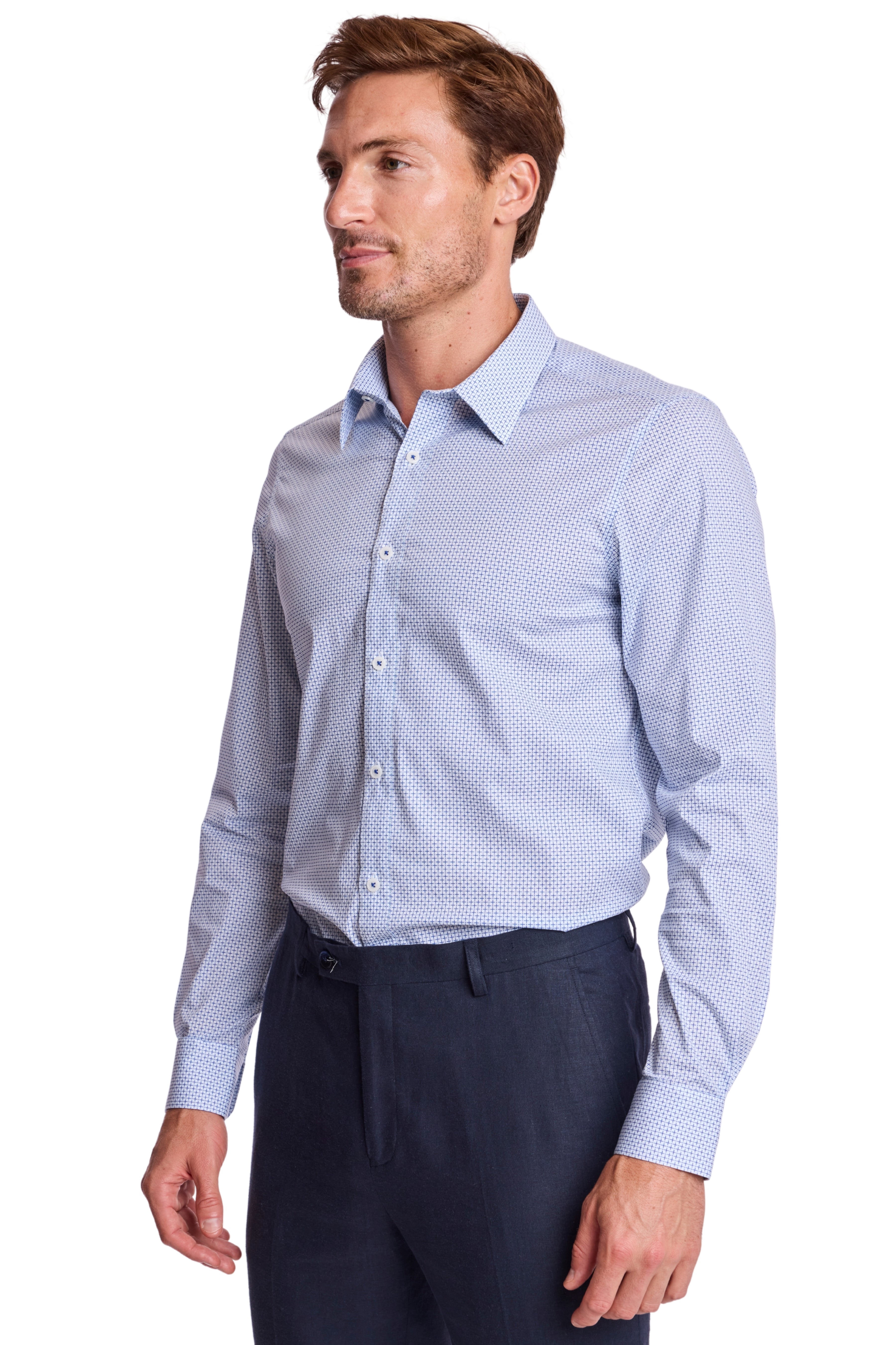 Modern Fit - Parker Pointed Collar Shirt - Blue White Xs
