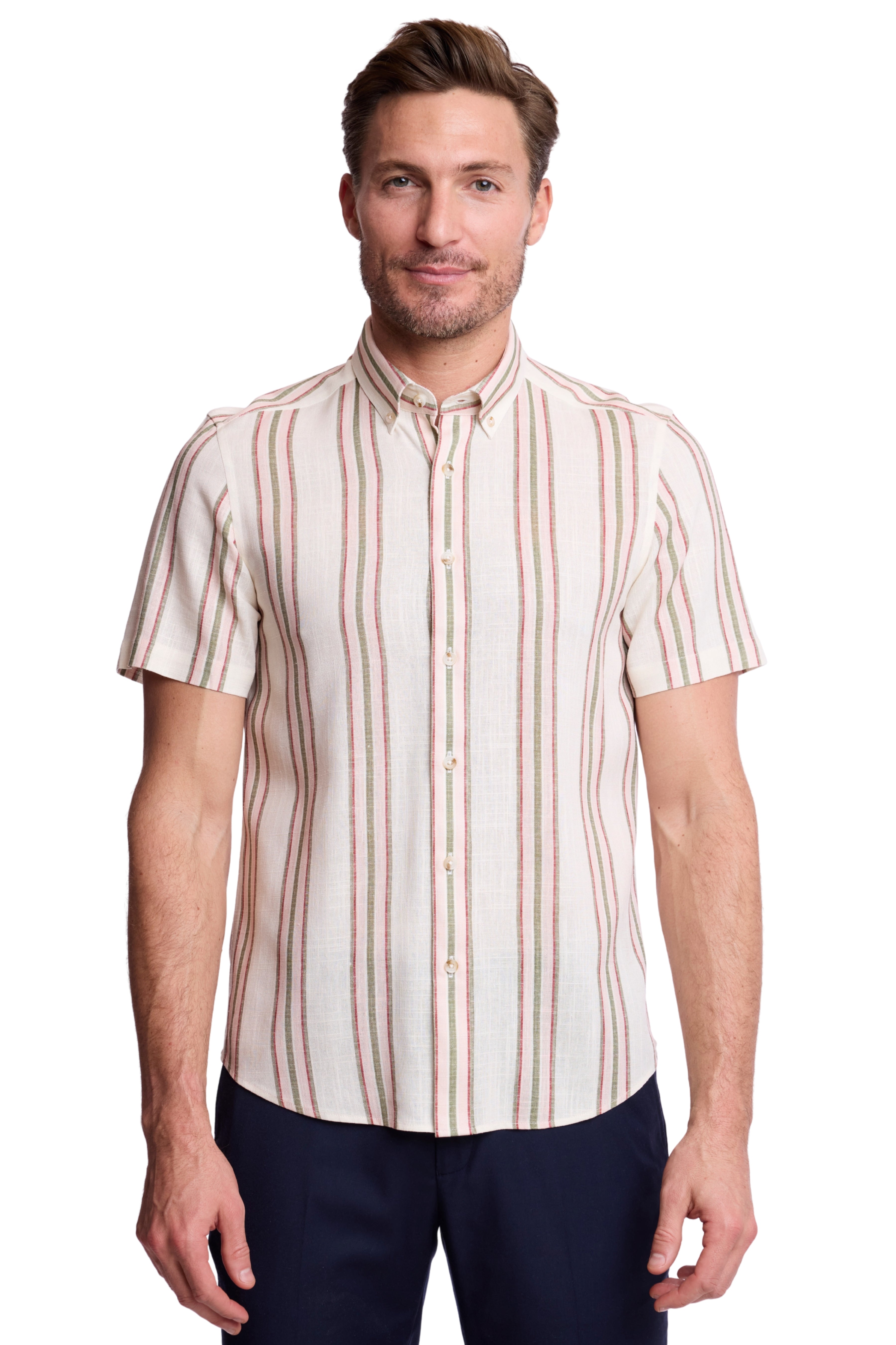 S/S Brian Button Down Collar  - Olive Rose Stripe