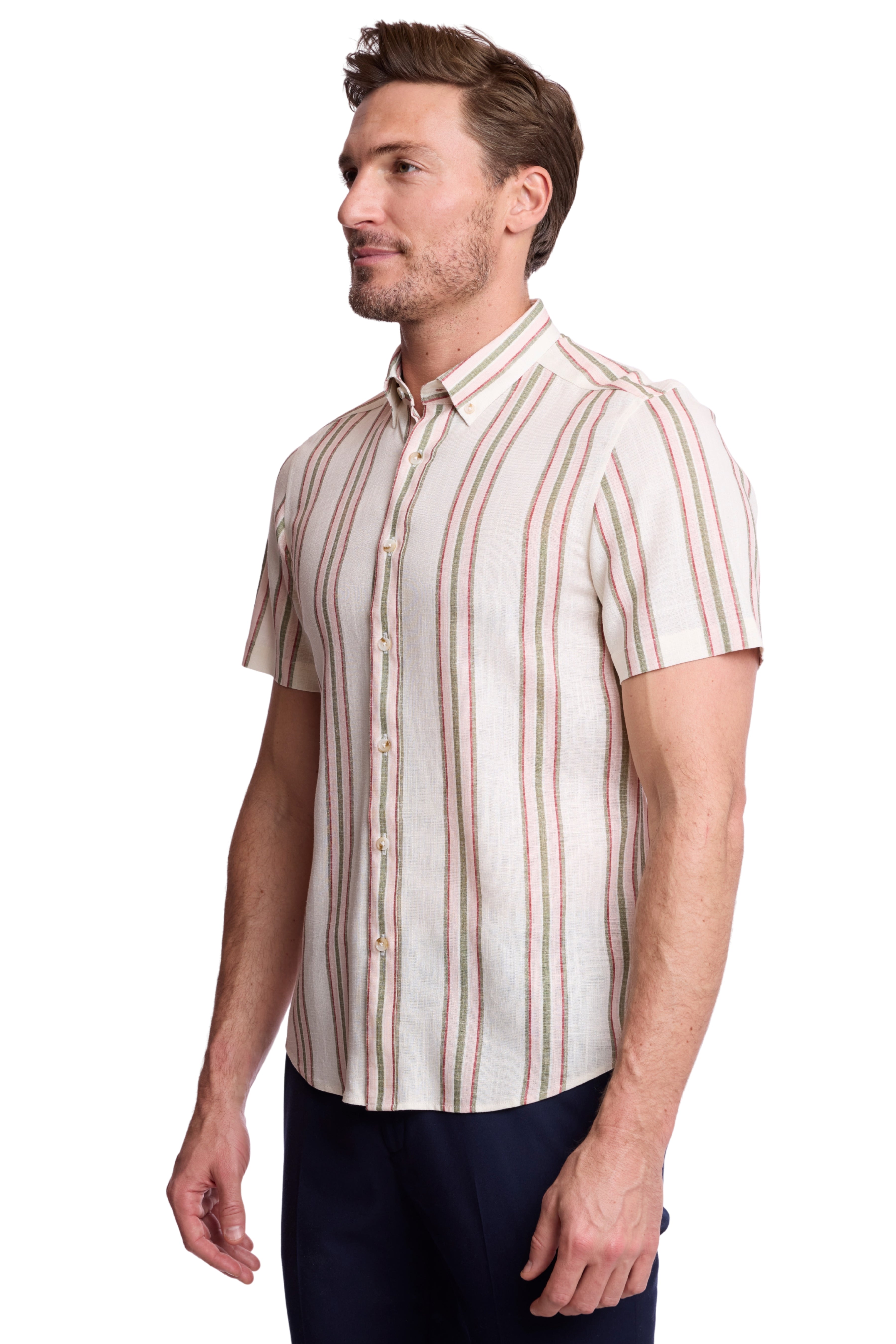 S/S Brian Button Down Collar  - Olive Rose Stripe