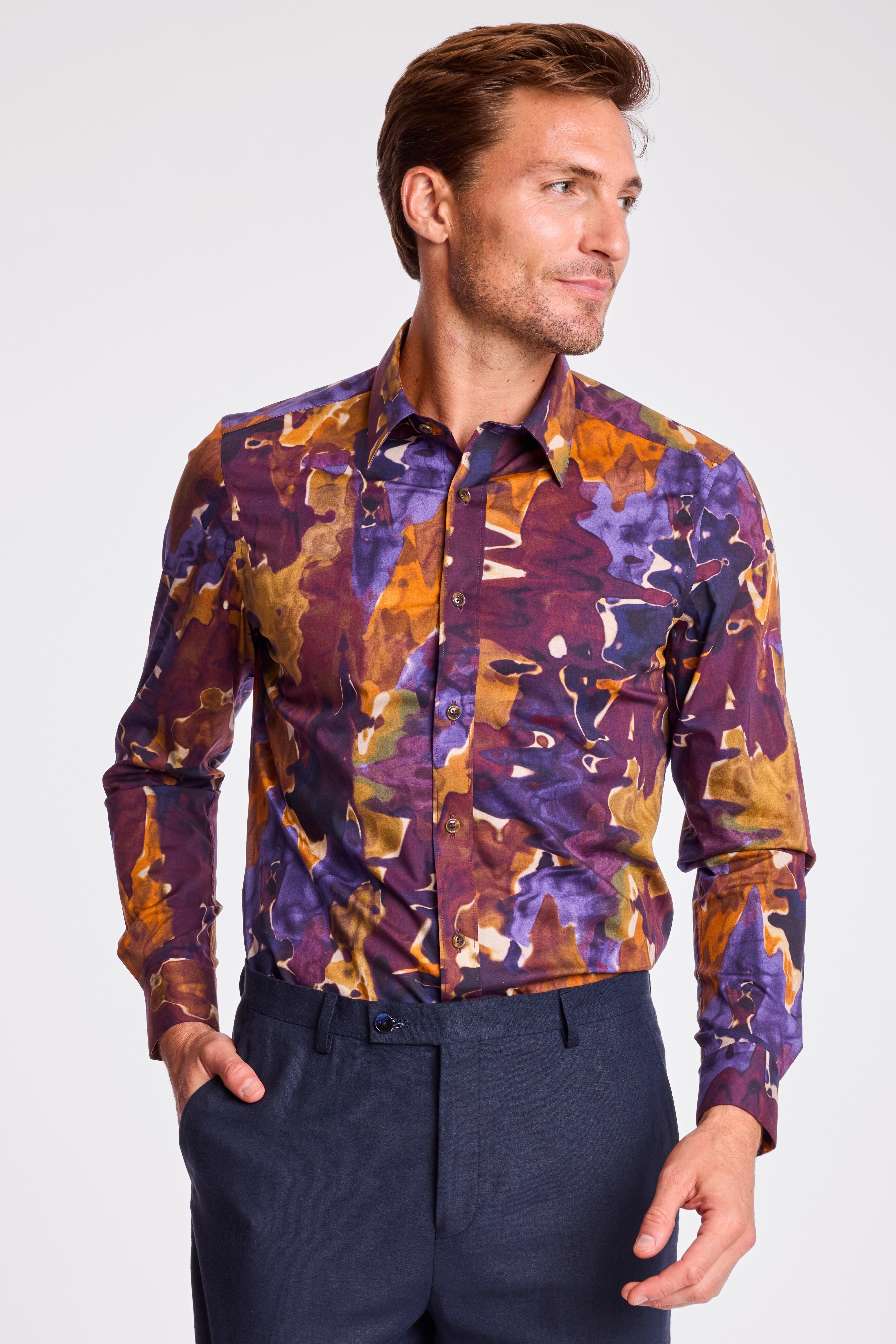 Parker Pointed Collar Shirt - Colorful Swirls