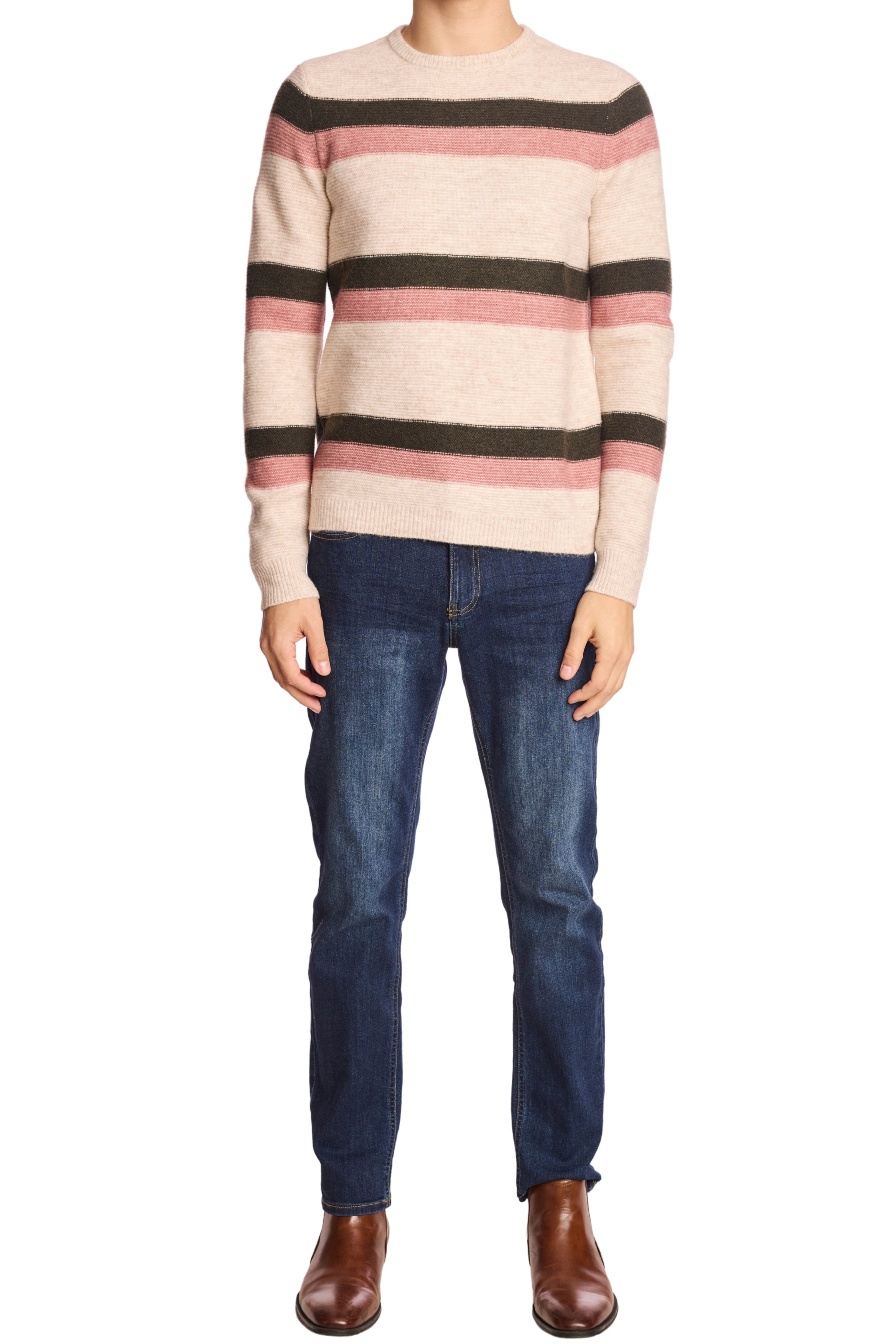 Crewneck Sweater - Pink Fern Stripe