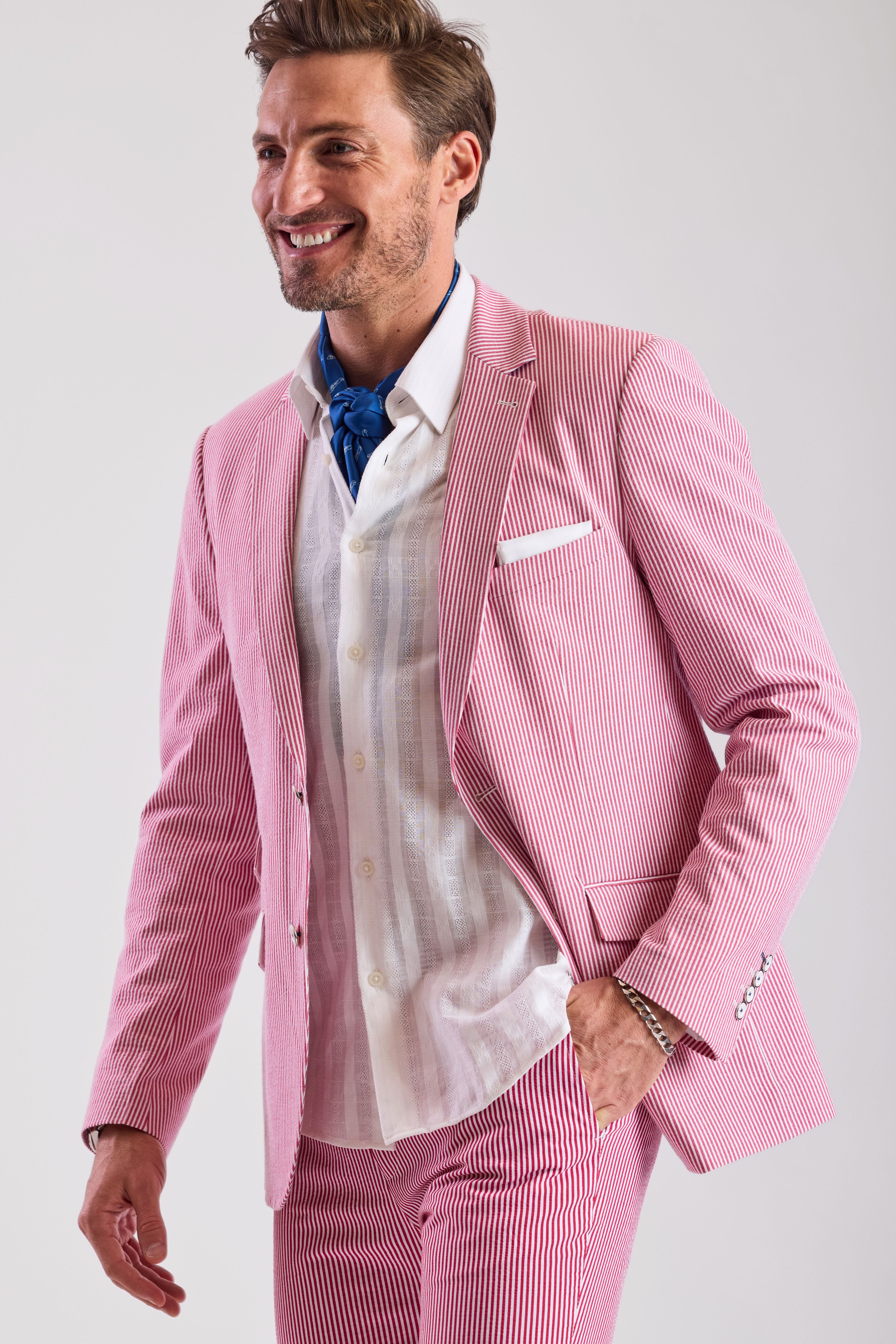 Dover Notch Jacket - slim - Red Seersucker