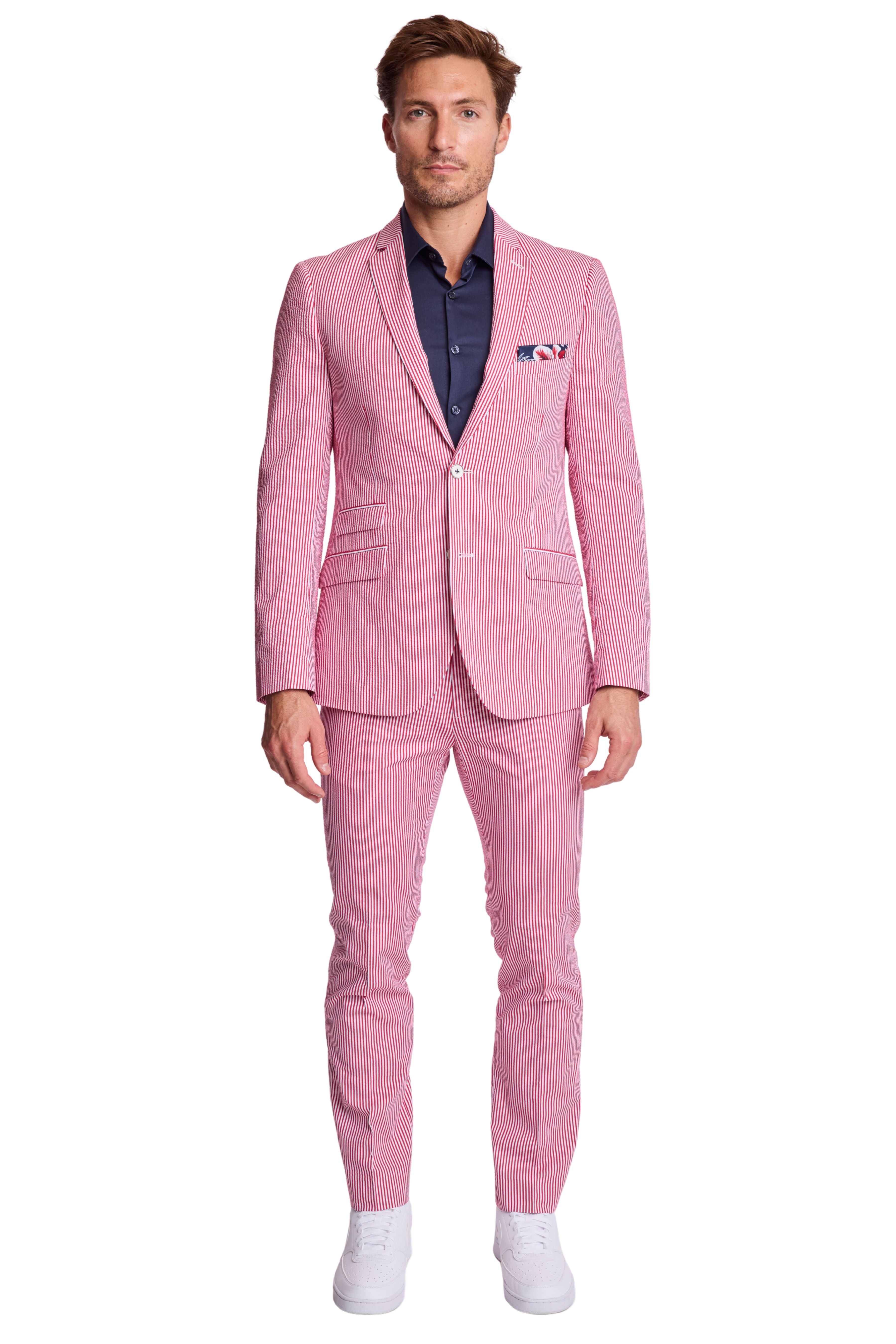 Dover Notch Jacket - slim - Red Seersucker