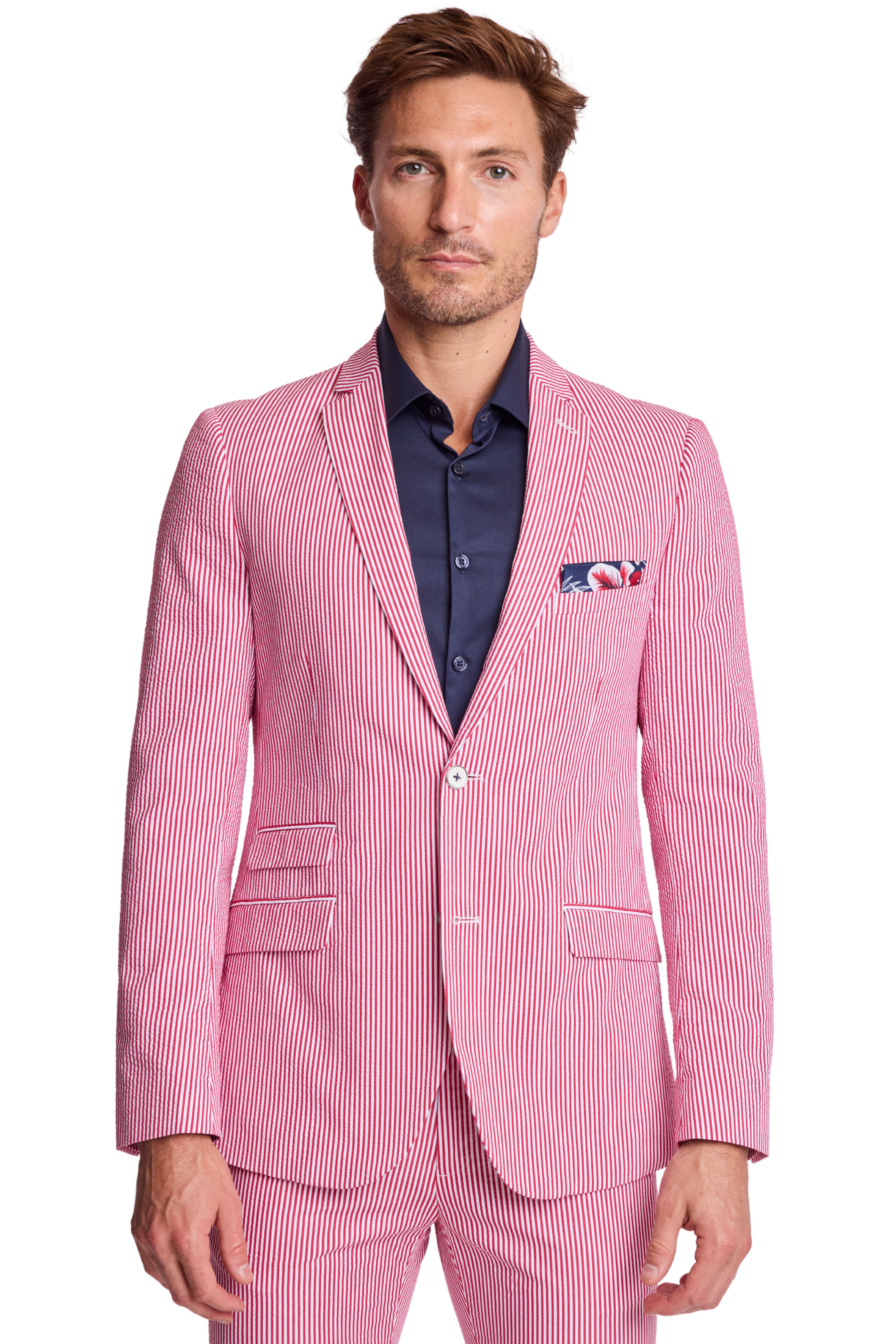 Dover Notch Jacket - slim - Red Seersucker