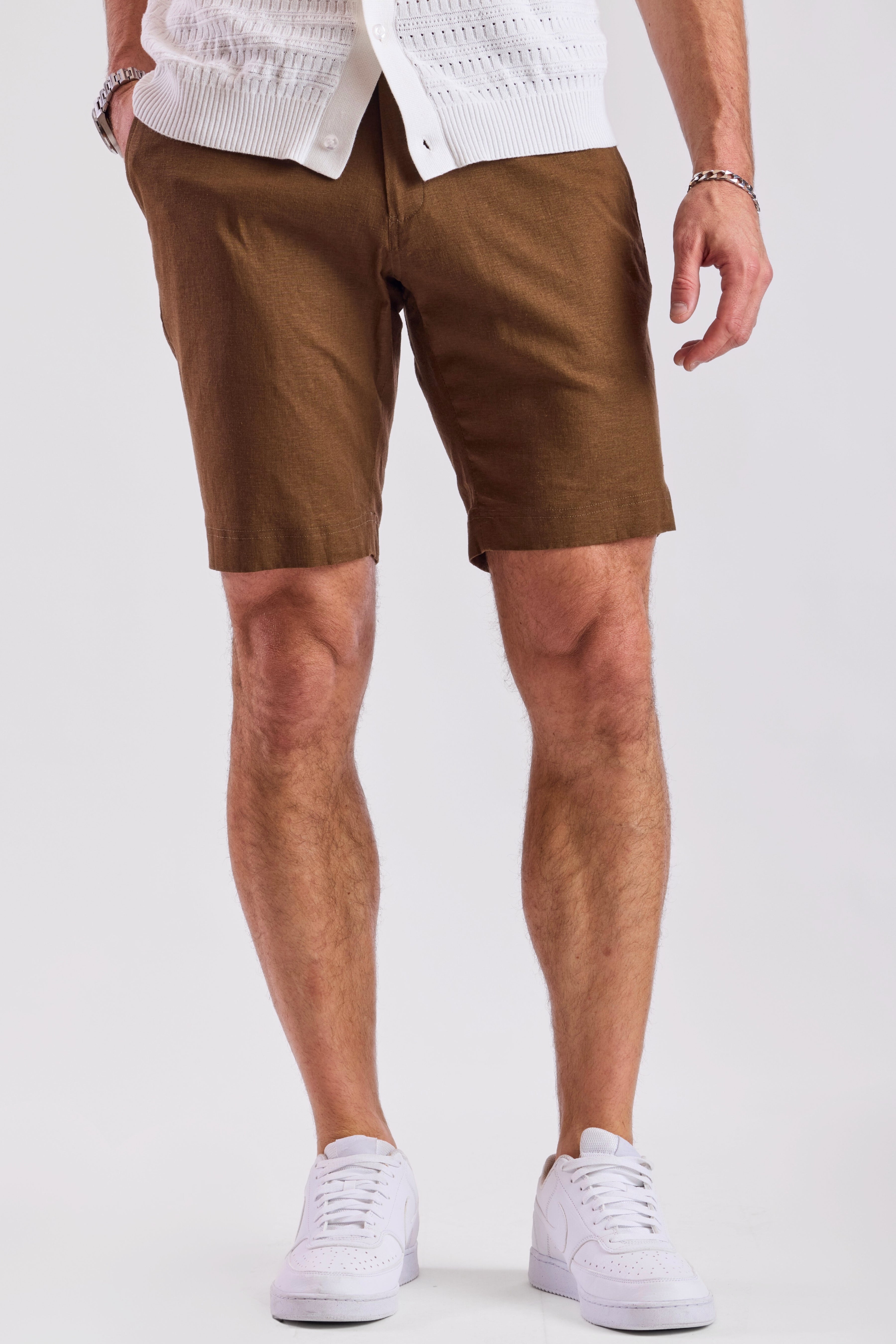 Felix Shorts - slim - Ganache Dark Brown Linen