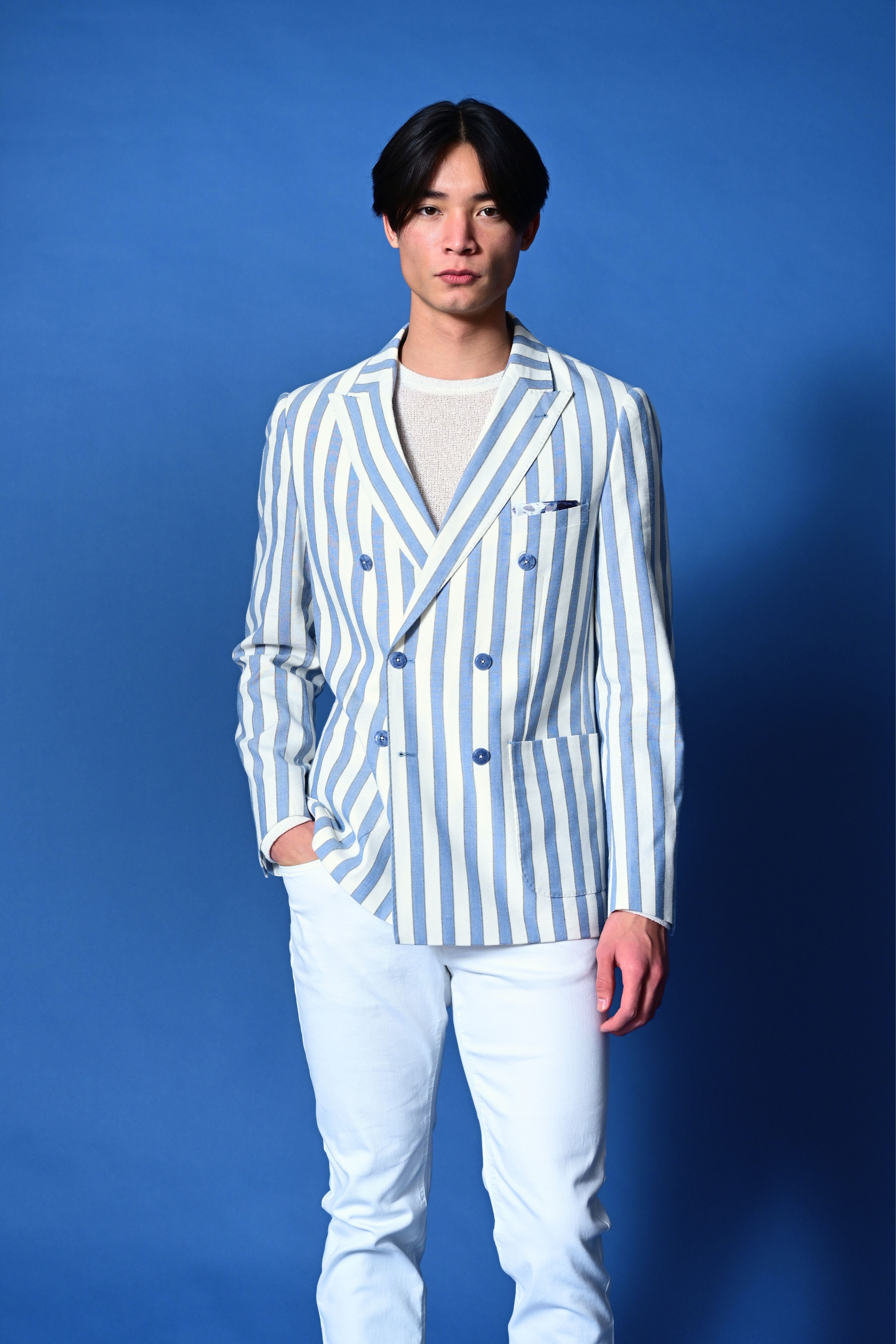 Soho Peak DB Jacket - slim - Blue Cream Wide Stripe