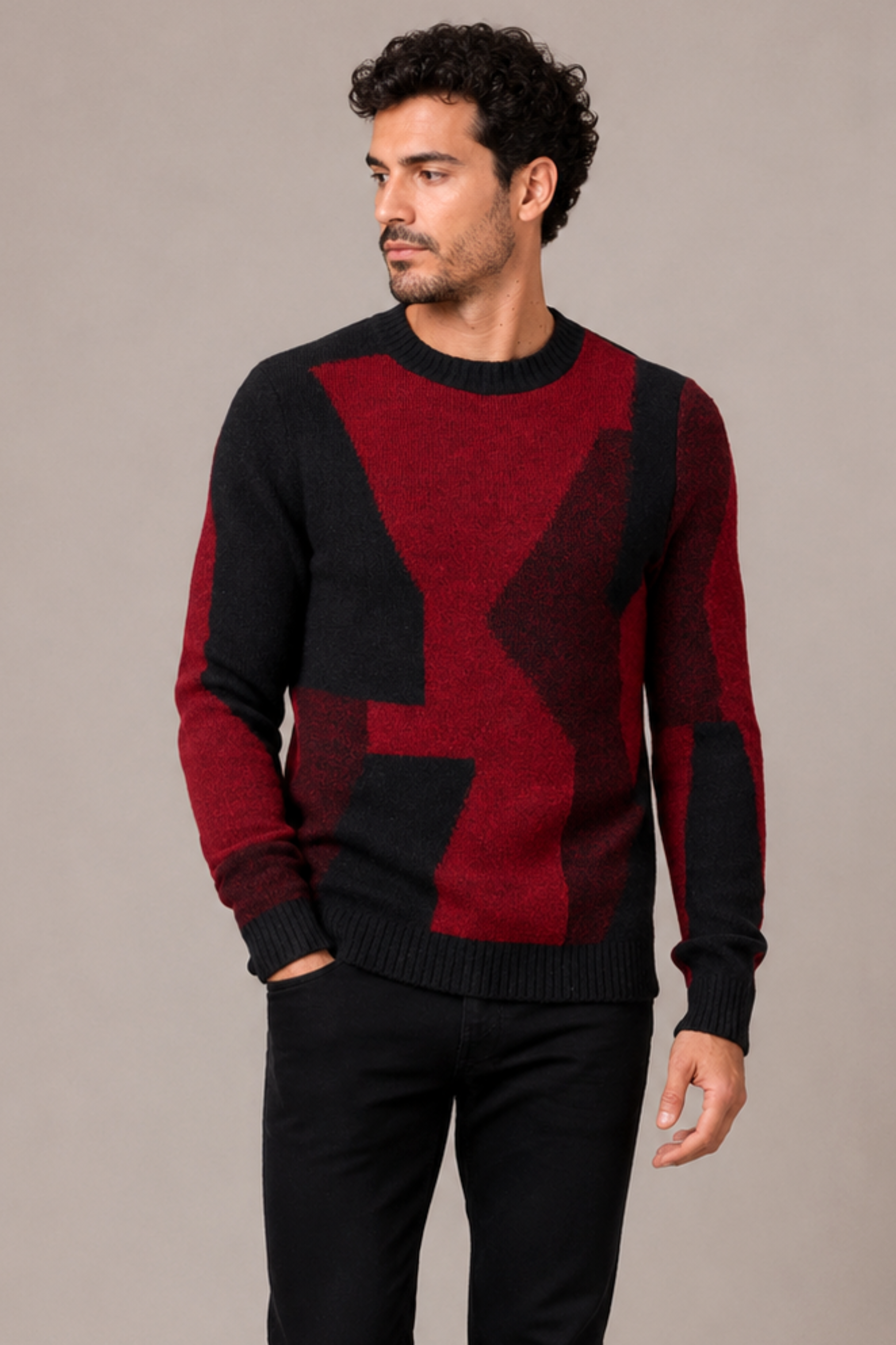 Crewneck Sweater - Black & Burgundy