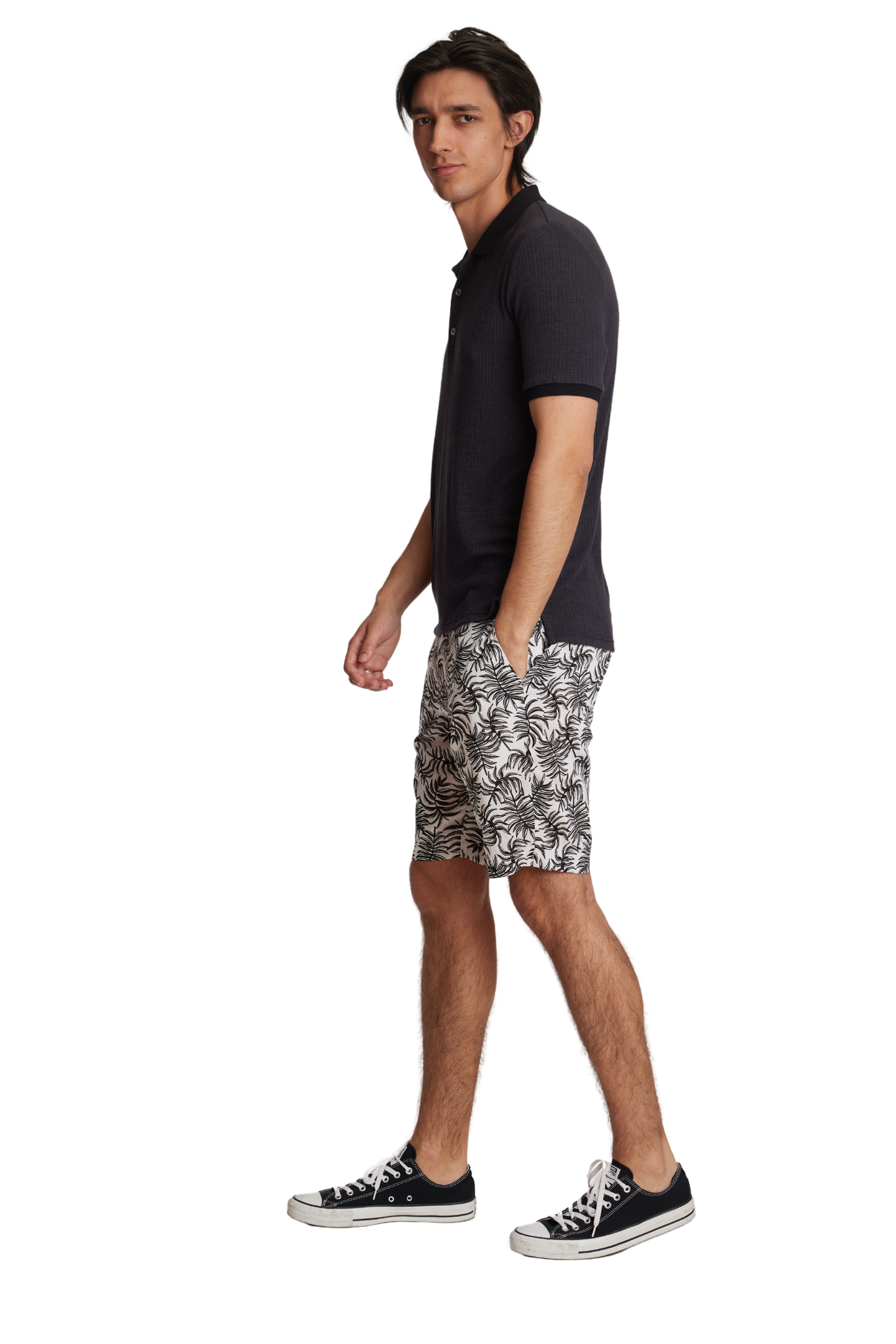 Felix Printed Shorts - slim - White Black Tropical
