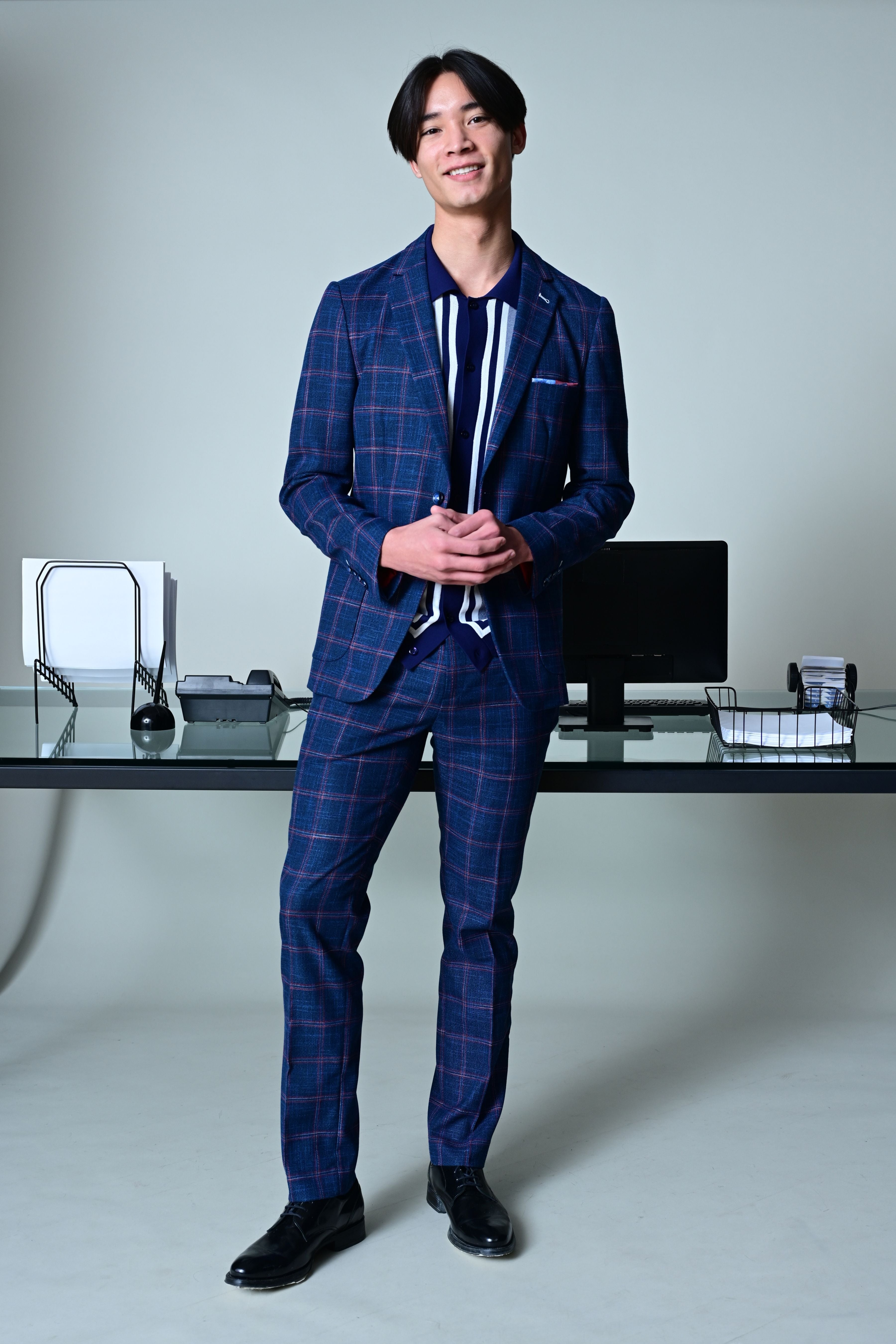 Dover Notch Jacket  - slim - Navy Red White Check
