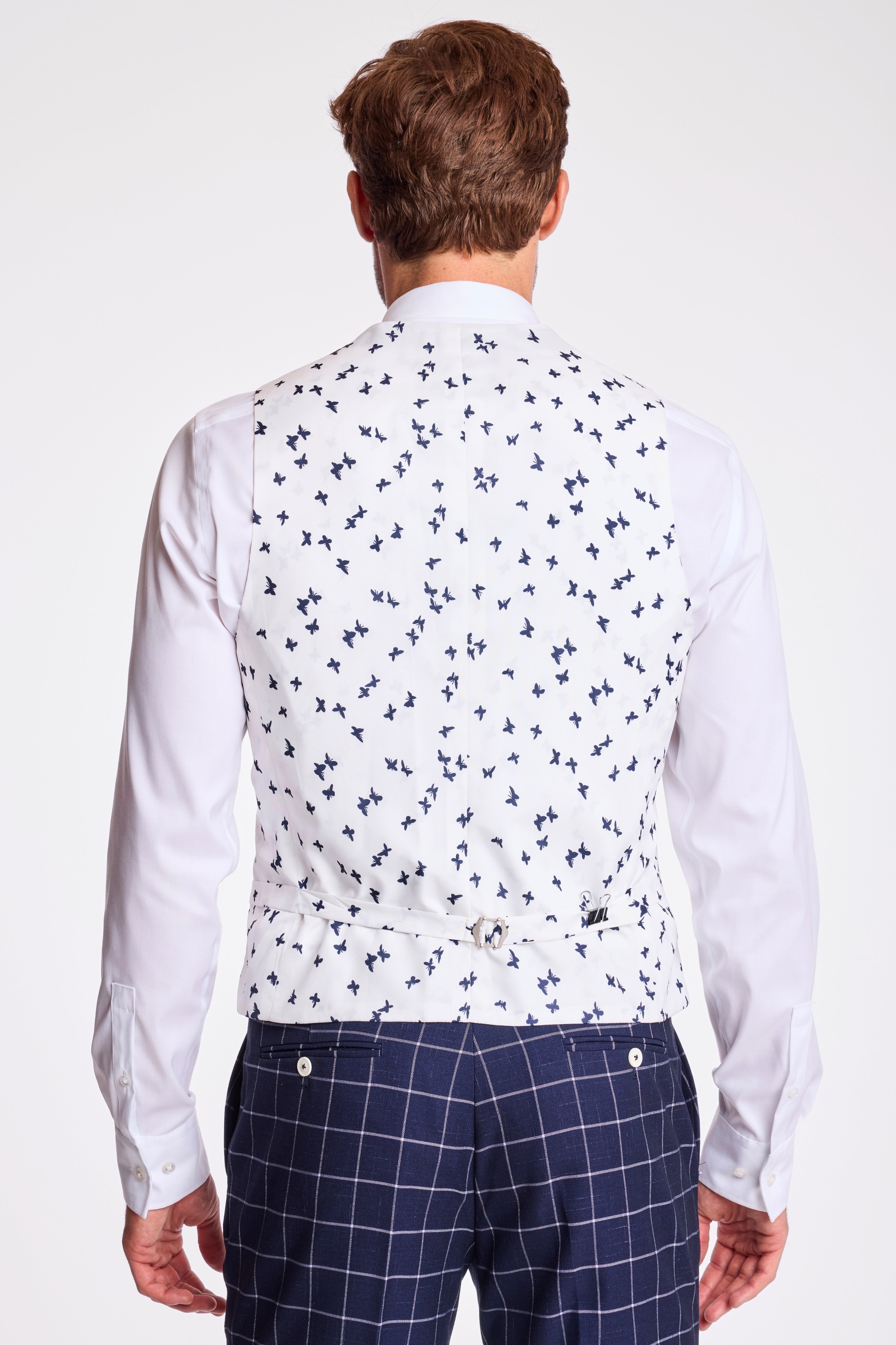 Eaton 5 Button Vest - slim - White Navy Windowpane