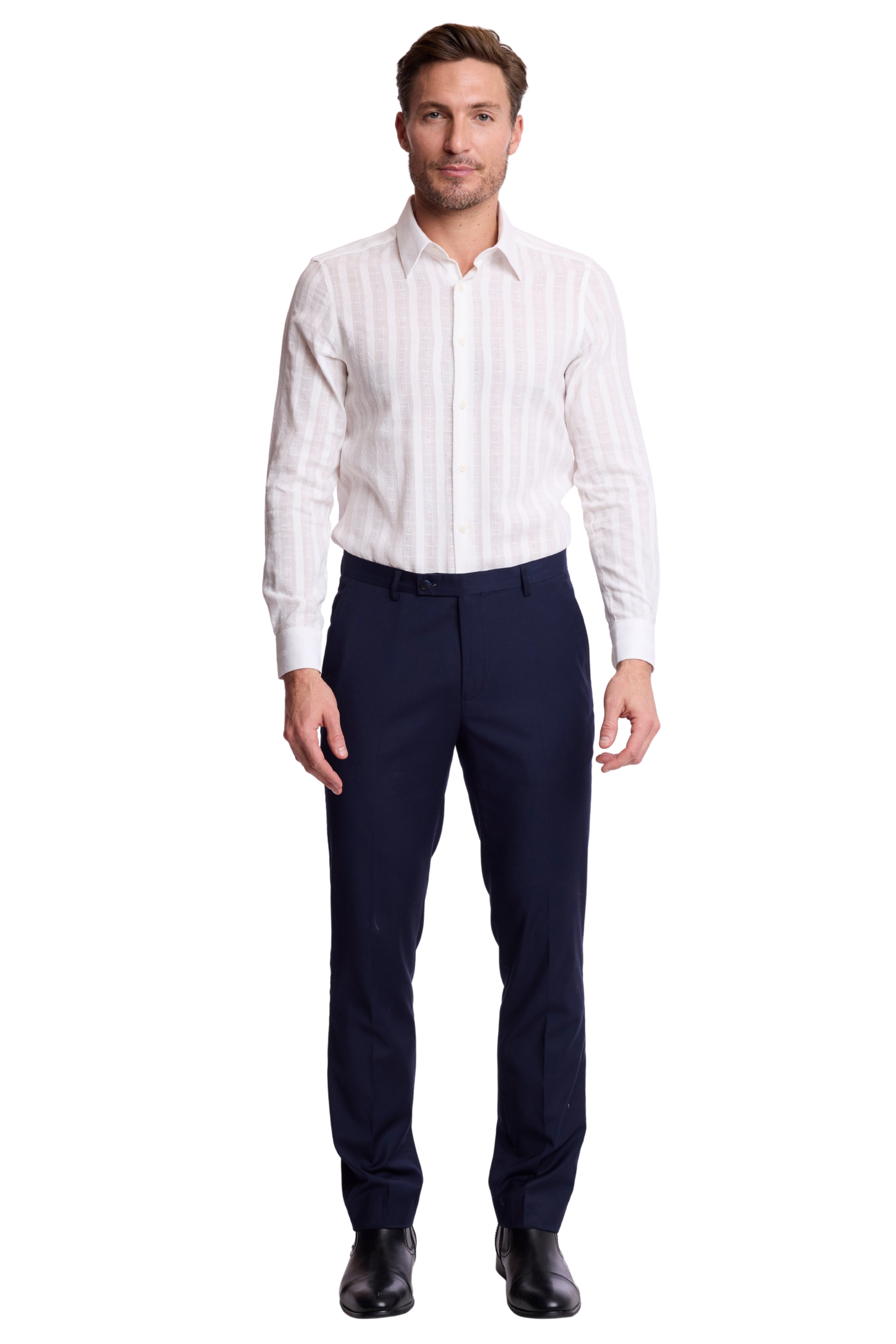 Parker Pointed Collar Shirt - White Dobby Stripes