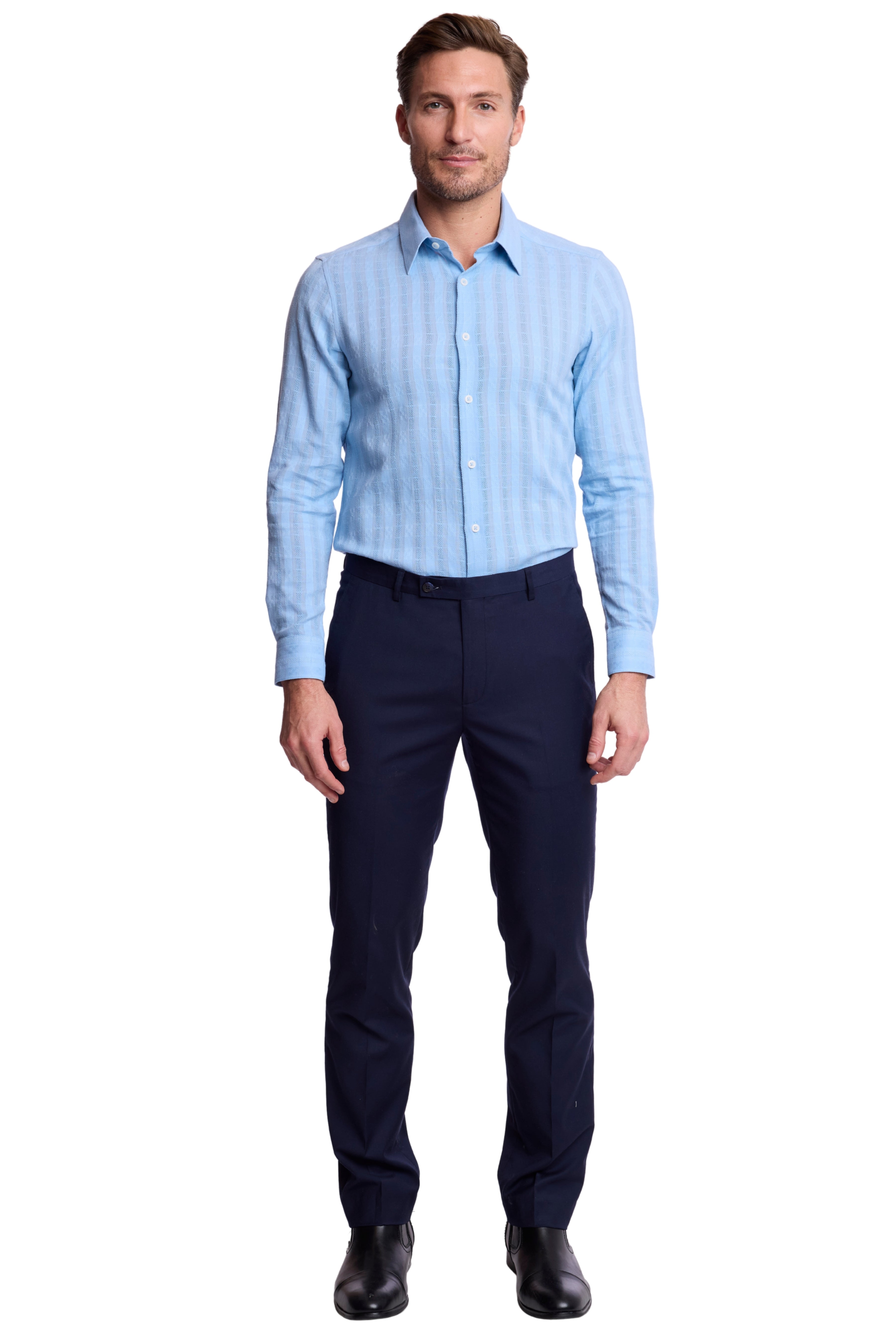 Parker Pointed Collar Shirt - Lt Blue Dobby Stripes