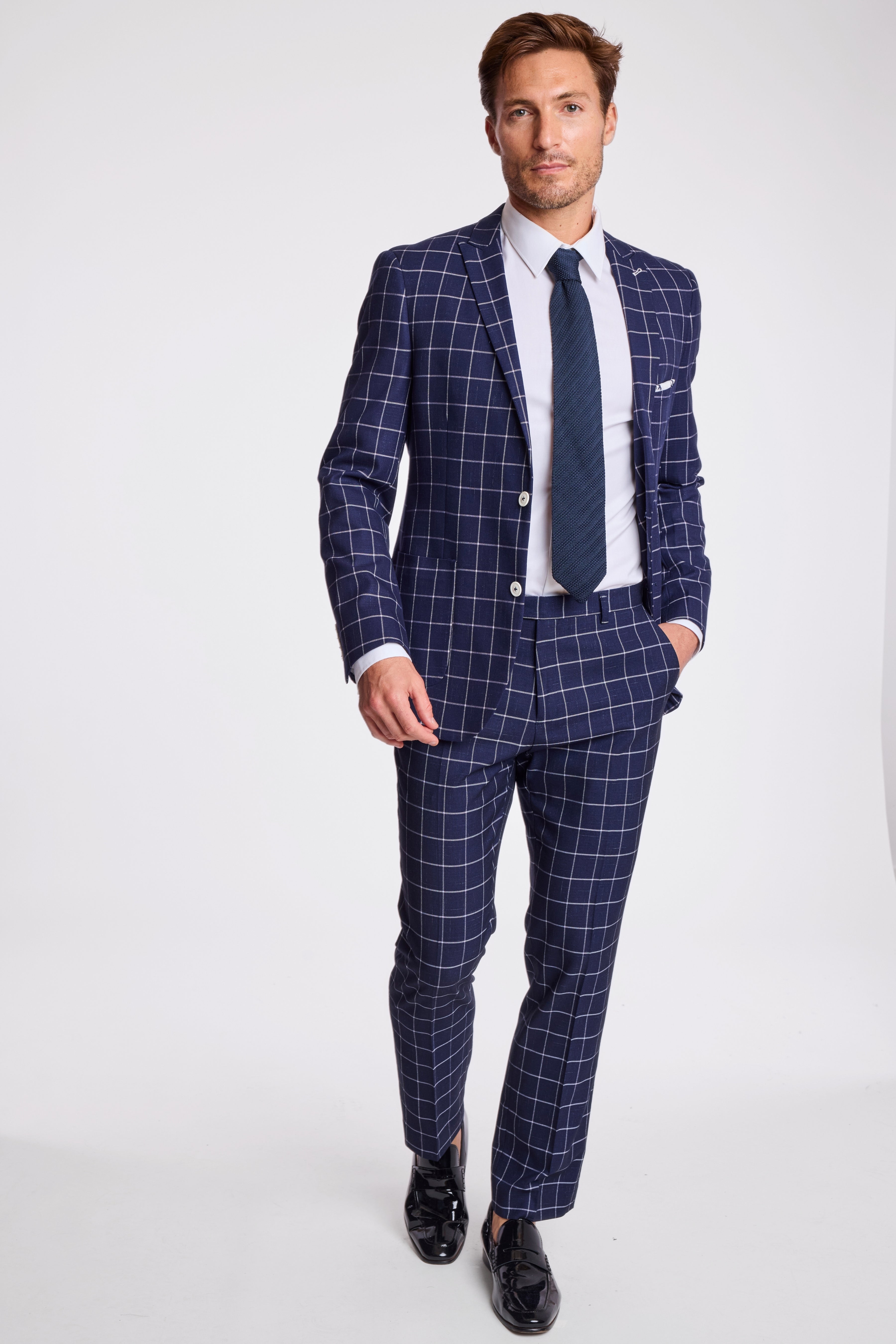 Ashton Peak Jacket - slim - White Navy Windowpane