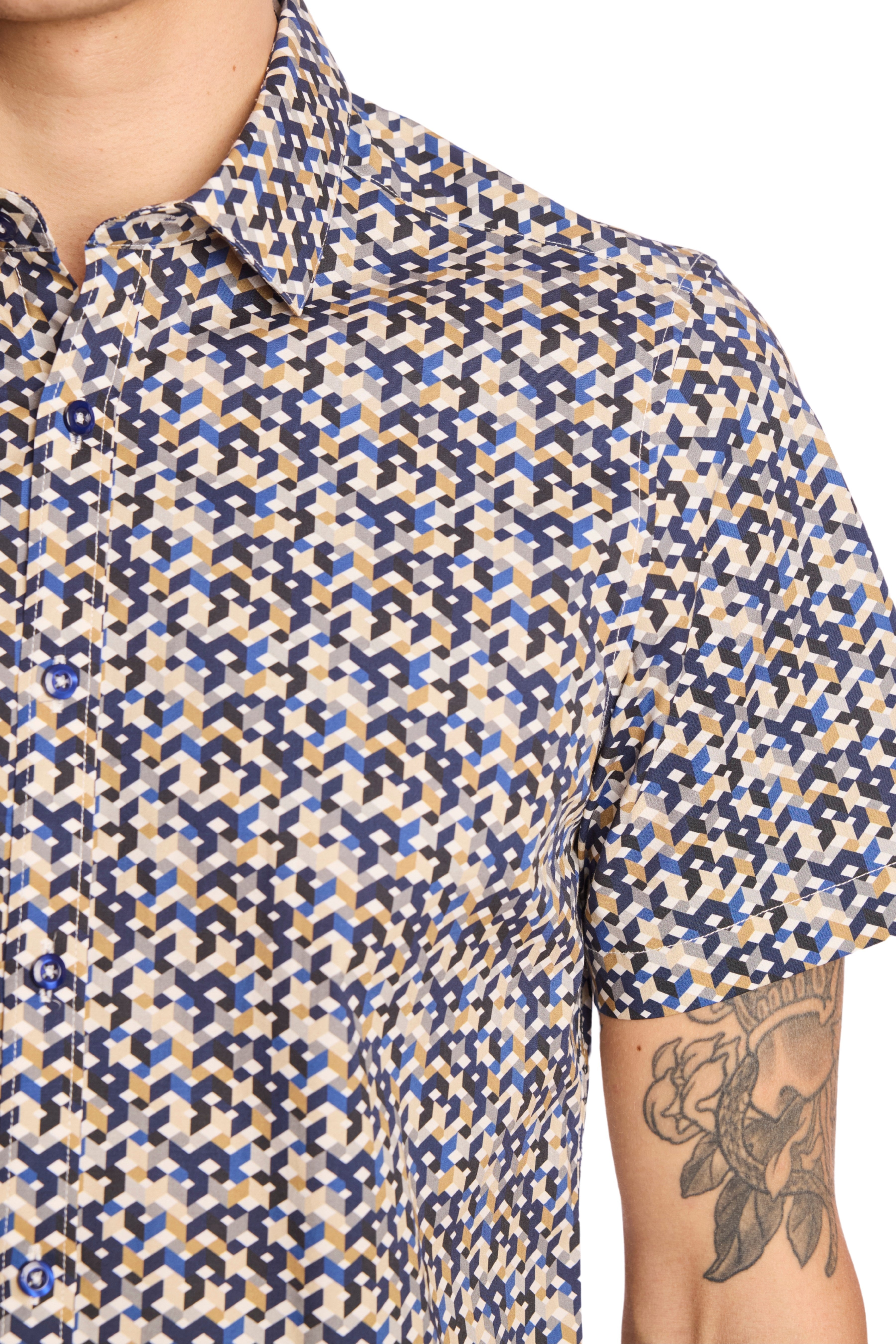 Sawyer Shirt - Navy Tan Geo