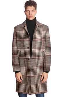  Slash Pocket Overcoat - Black Tan Red Houndstooth