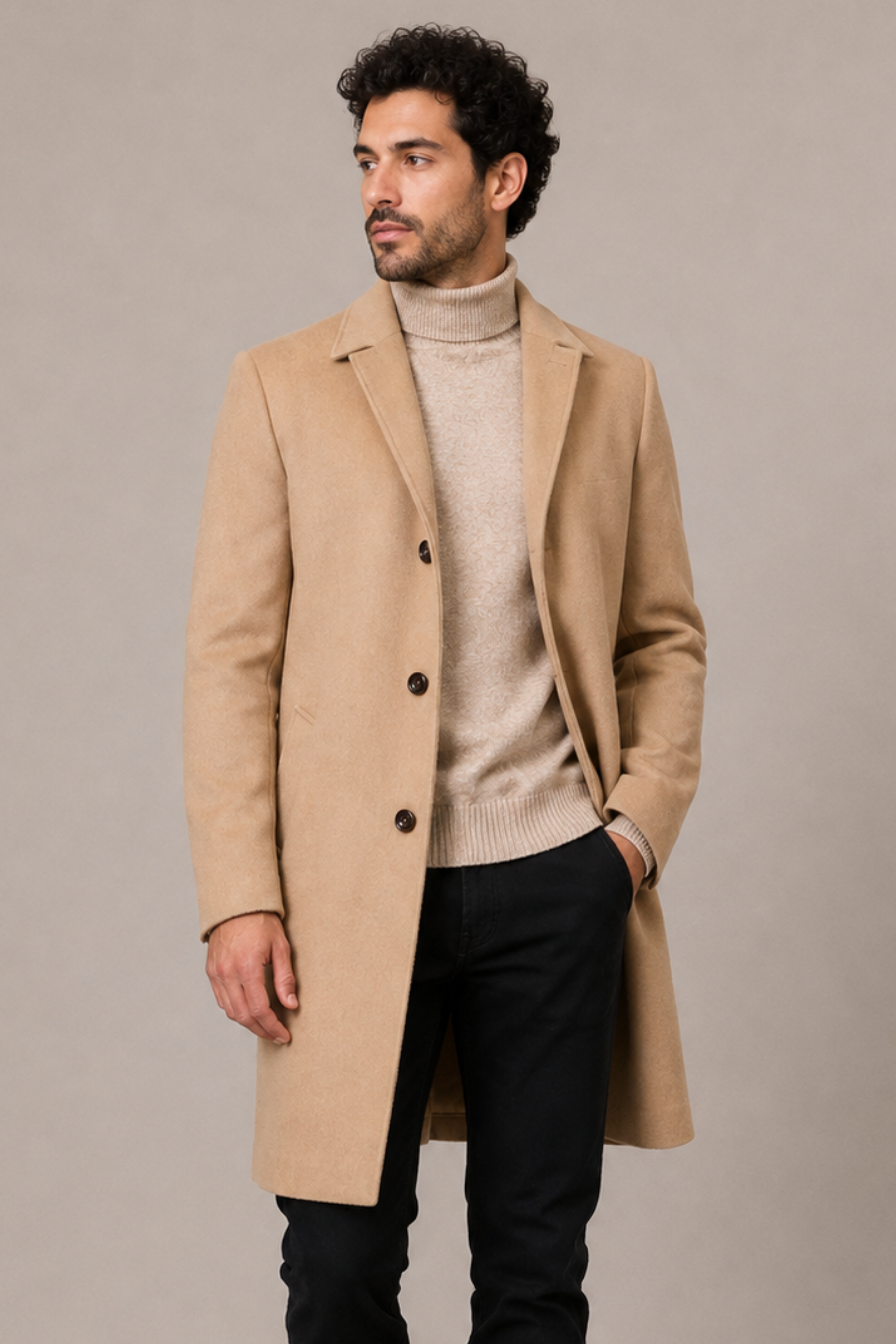 Slash Pocket Overcoat - slim - Light Camel