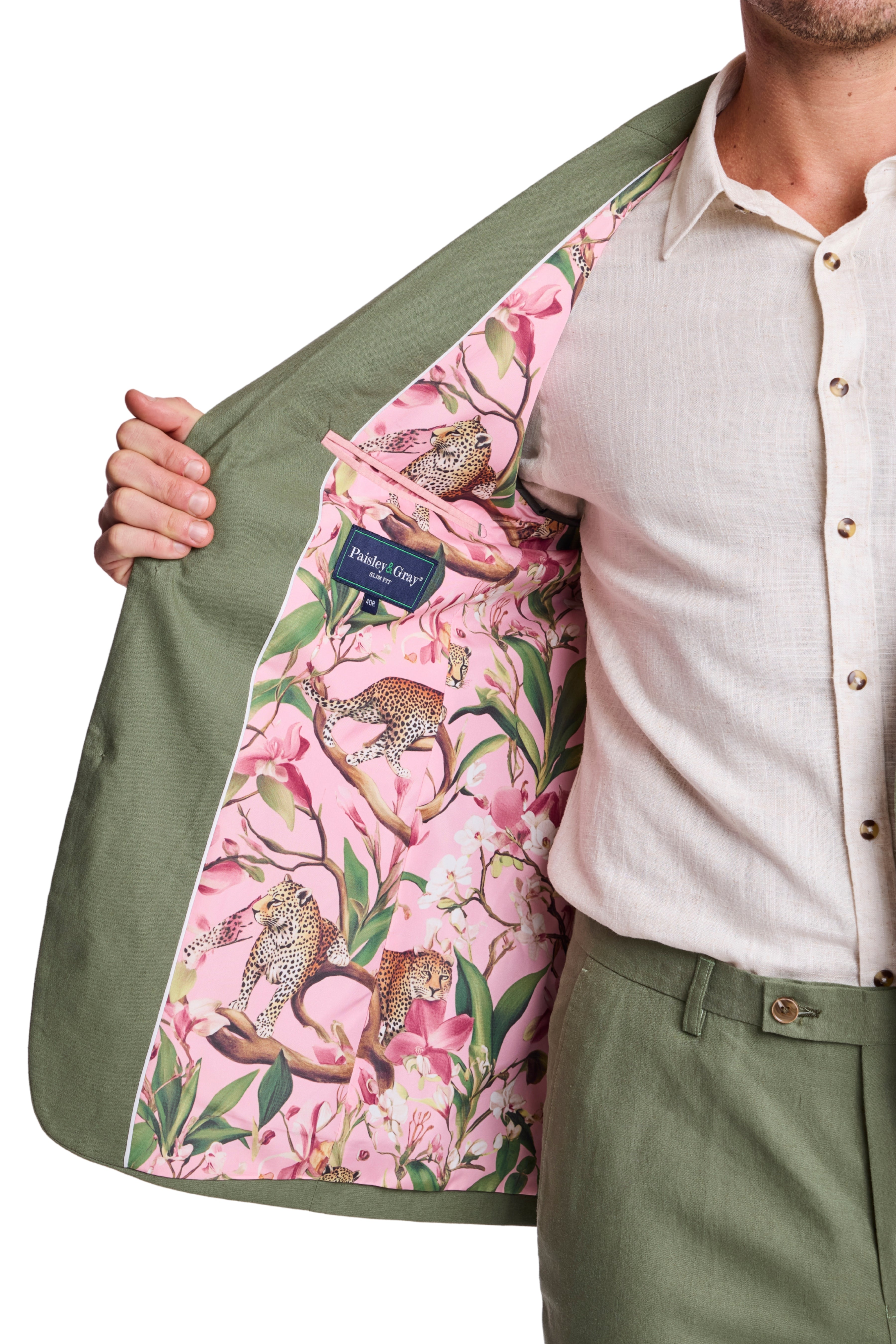 Dover Notch Jacket - slim - Olivine Green Linen