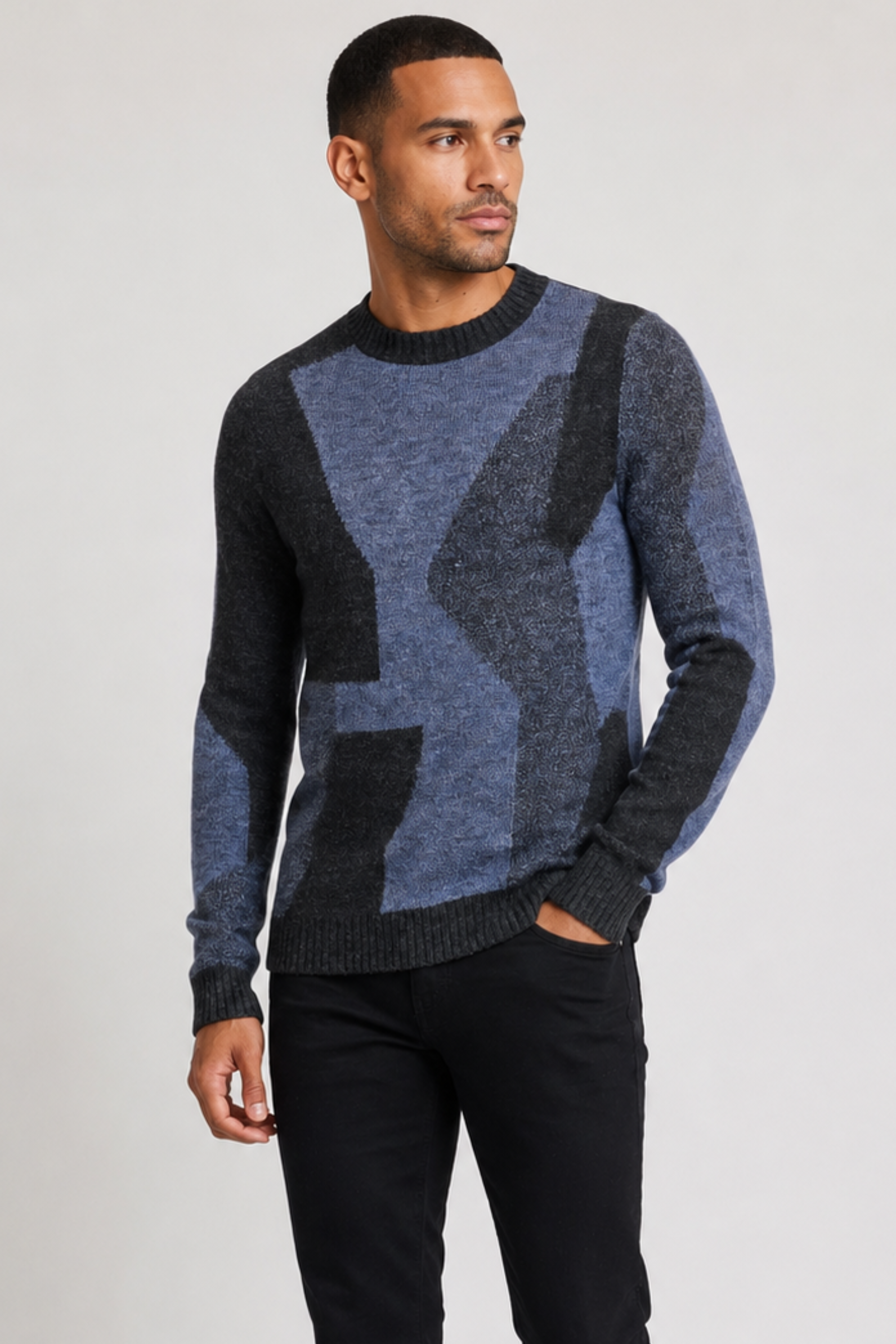 Crewneck Sweater - Charcoal & Blue Grey