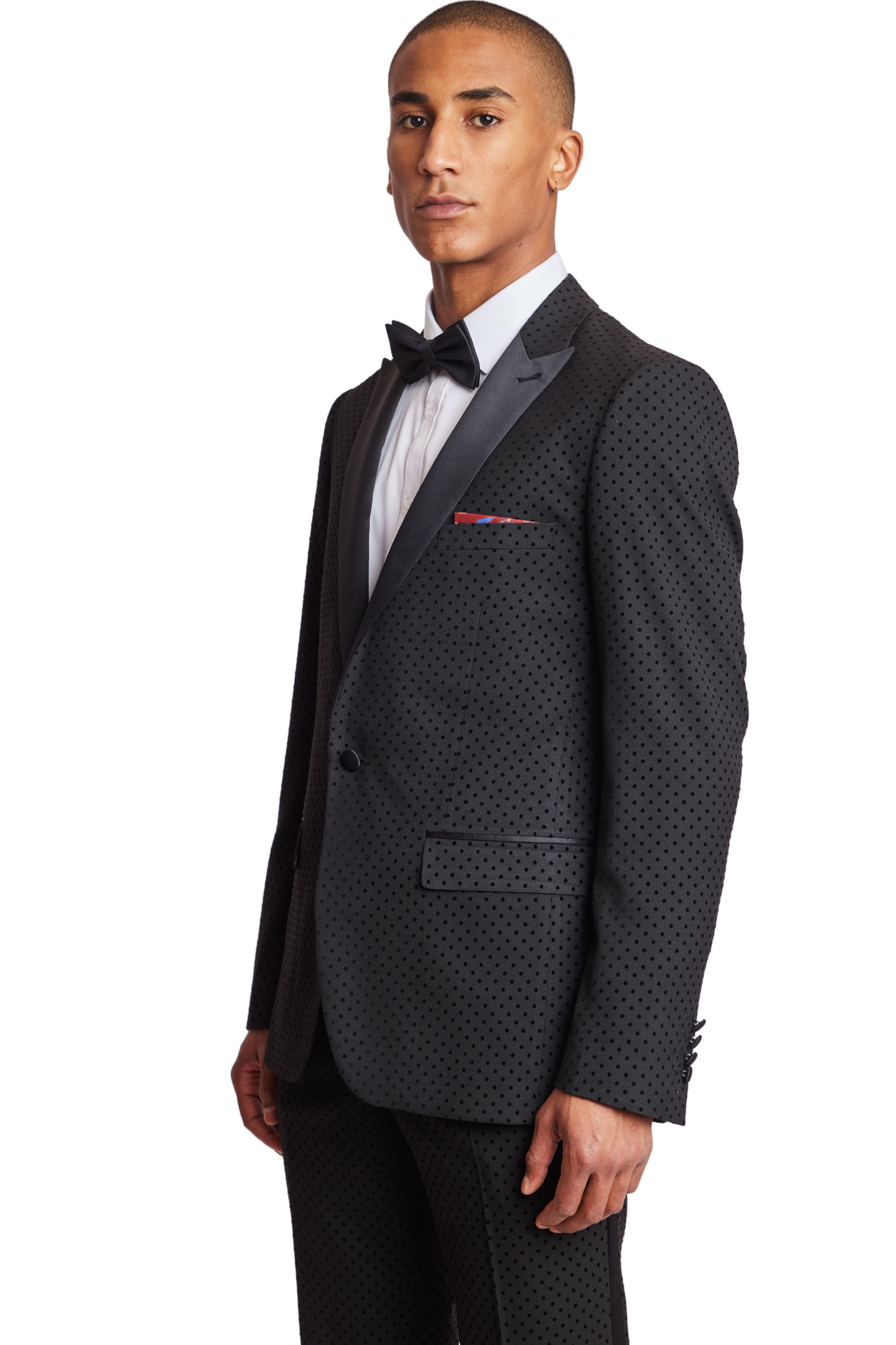Grosvenor Peak Tux Jacket - slim - Black Velvet Dots