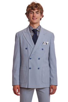  Soho Peak DB Jacket - slim - Blue Grey Cream Seersucker