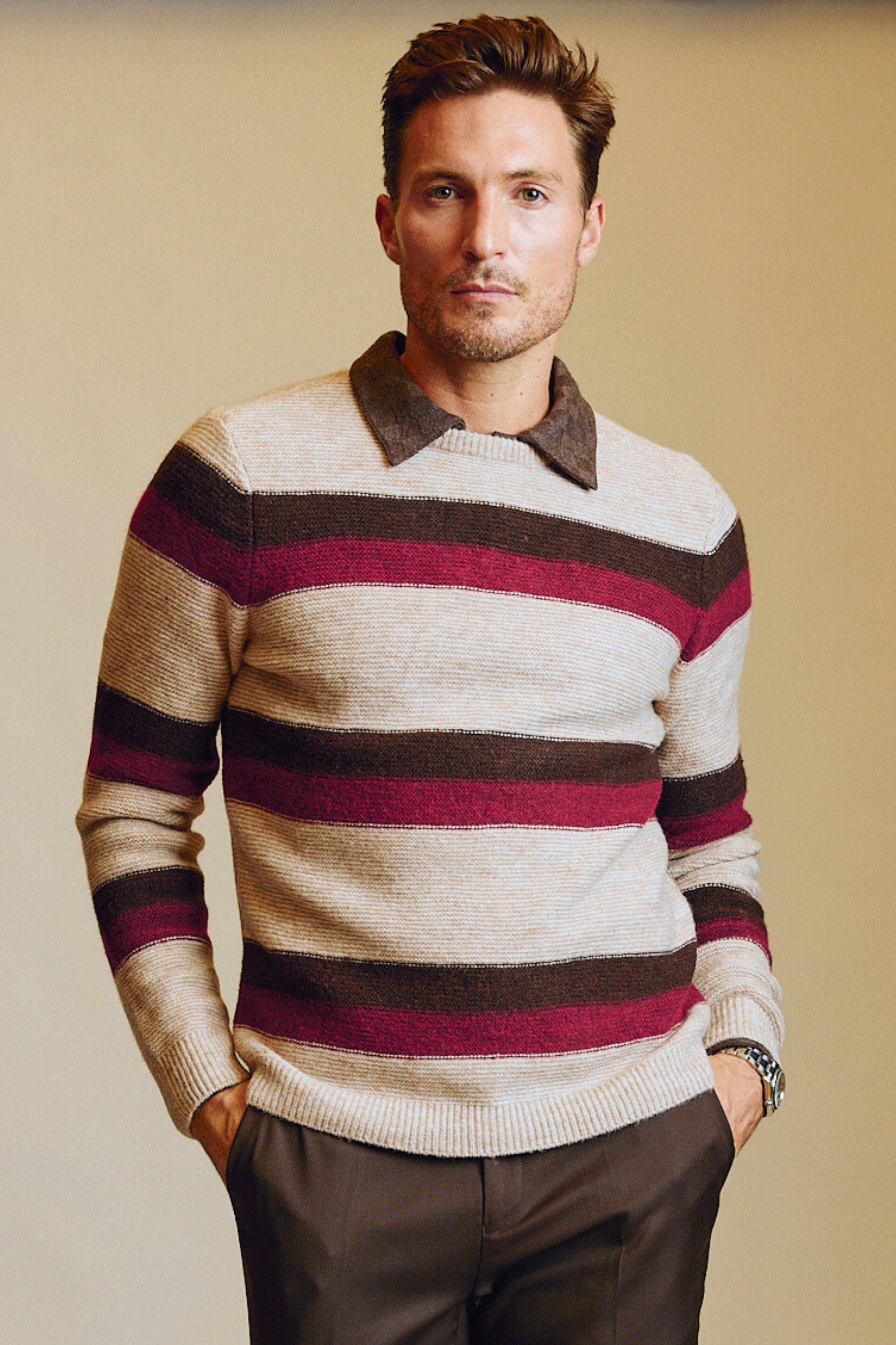 Crewneck Sweater - Cherry Coffee Stripe