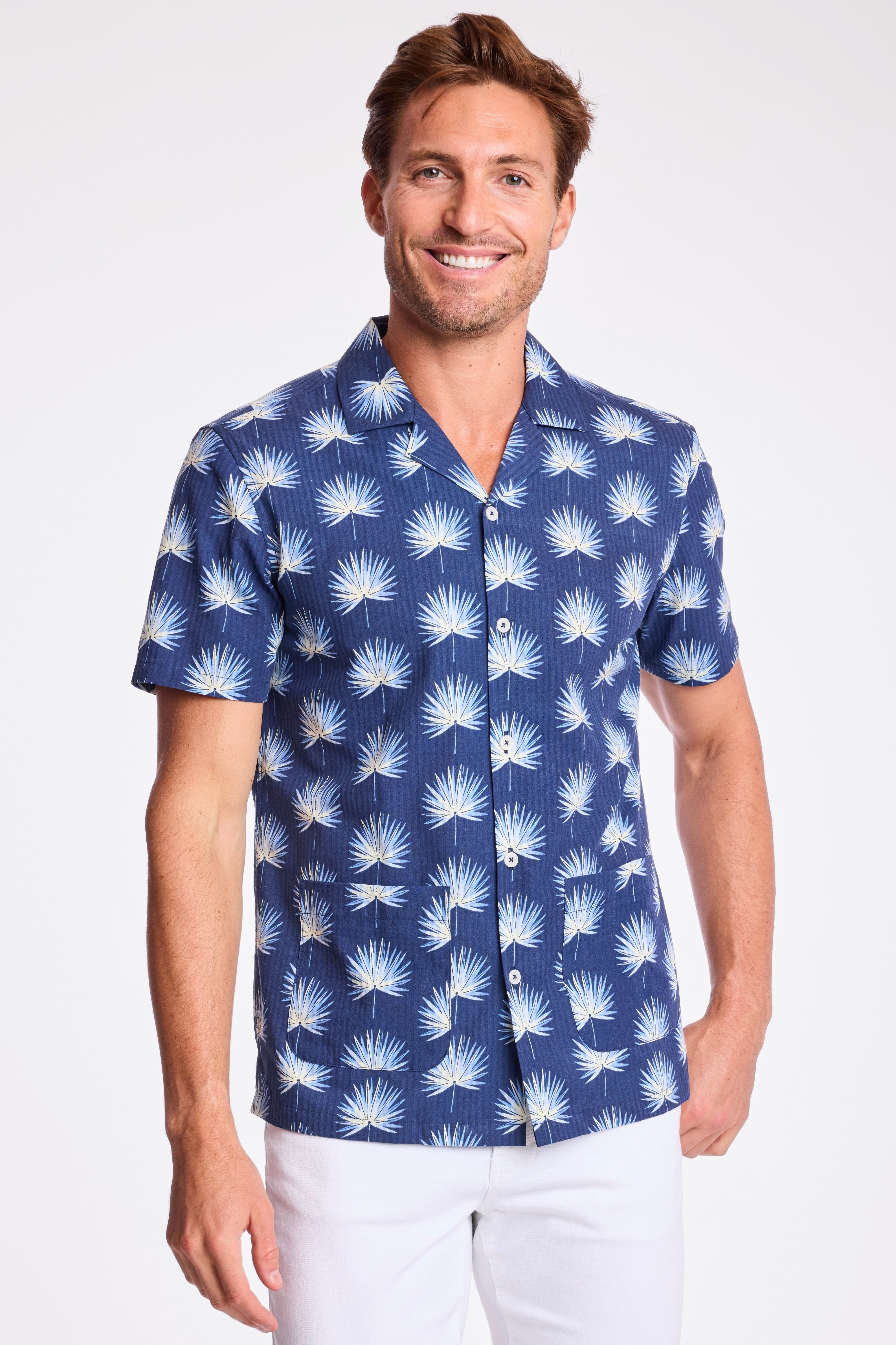 S/S Camp Collar Shirt - Ocean White Seersucker