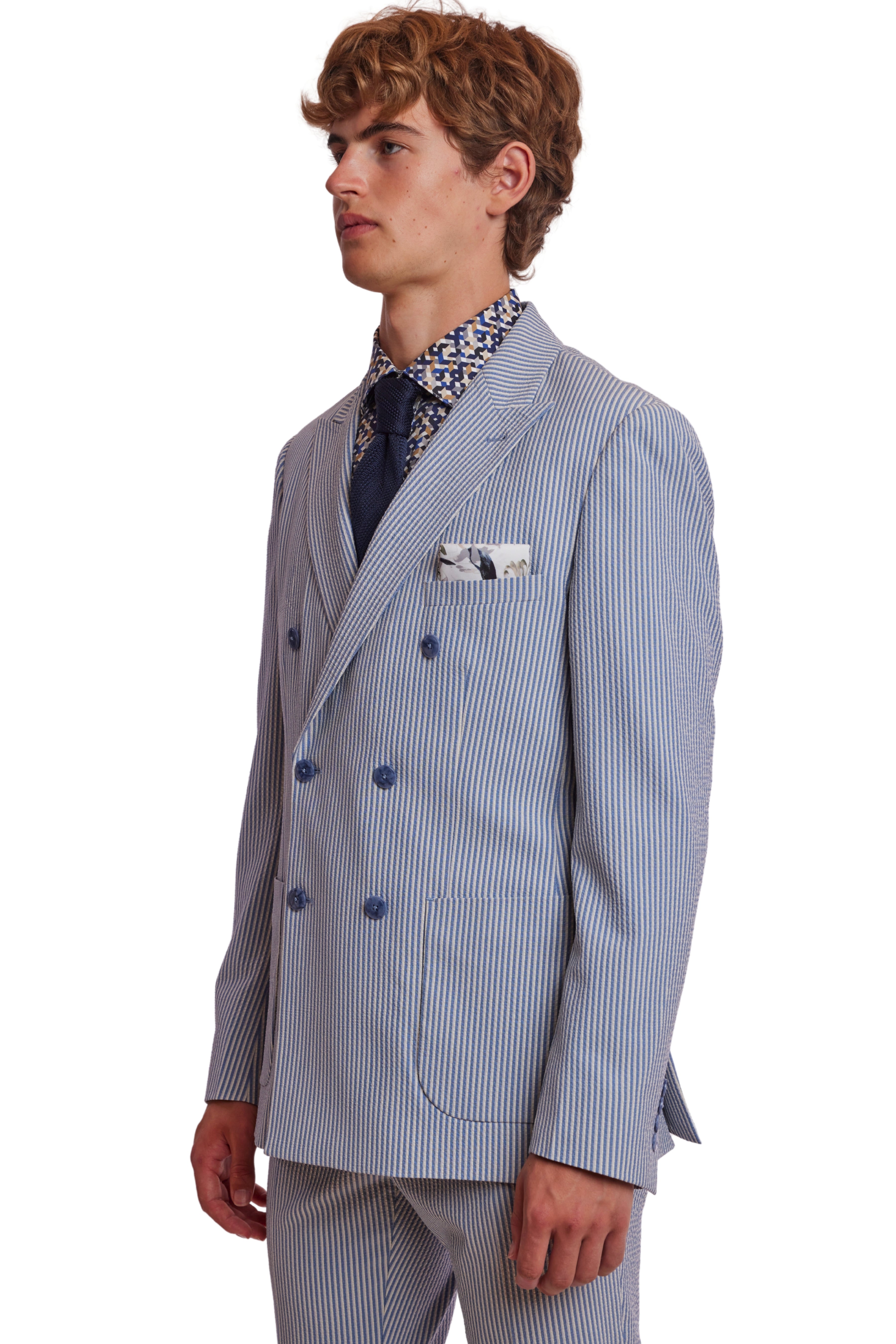 Soho Peak DB Jacket - slim - Blue Grey Cream Seersucker