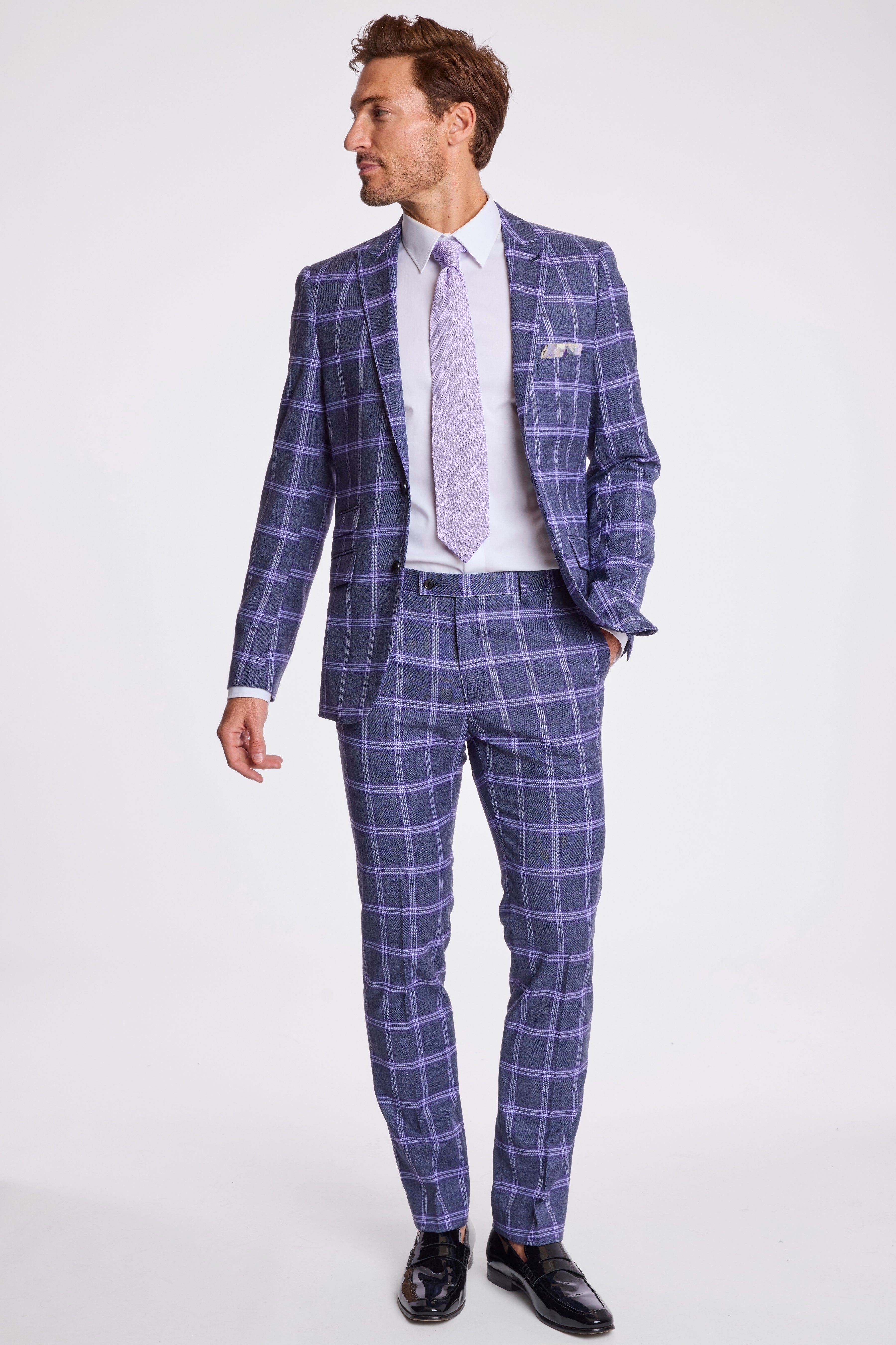 Downing Pants - slim - Purple Navy White Check