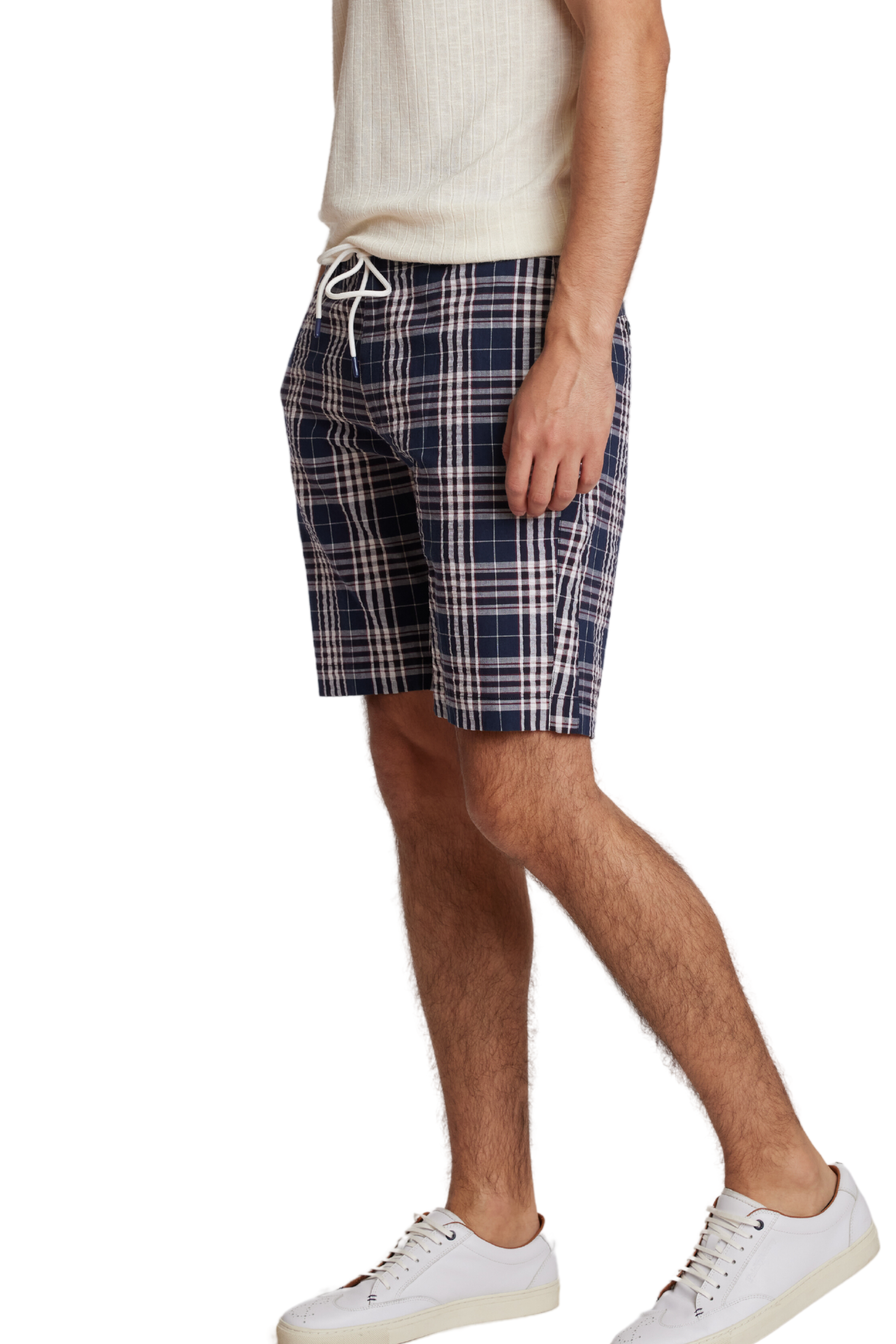 Chillin Drawstring Shorts - slim - Navy Red Seersucker