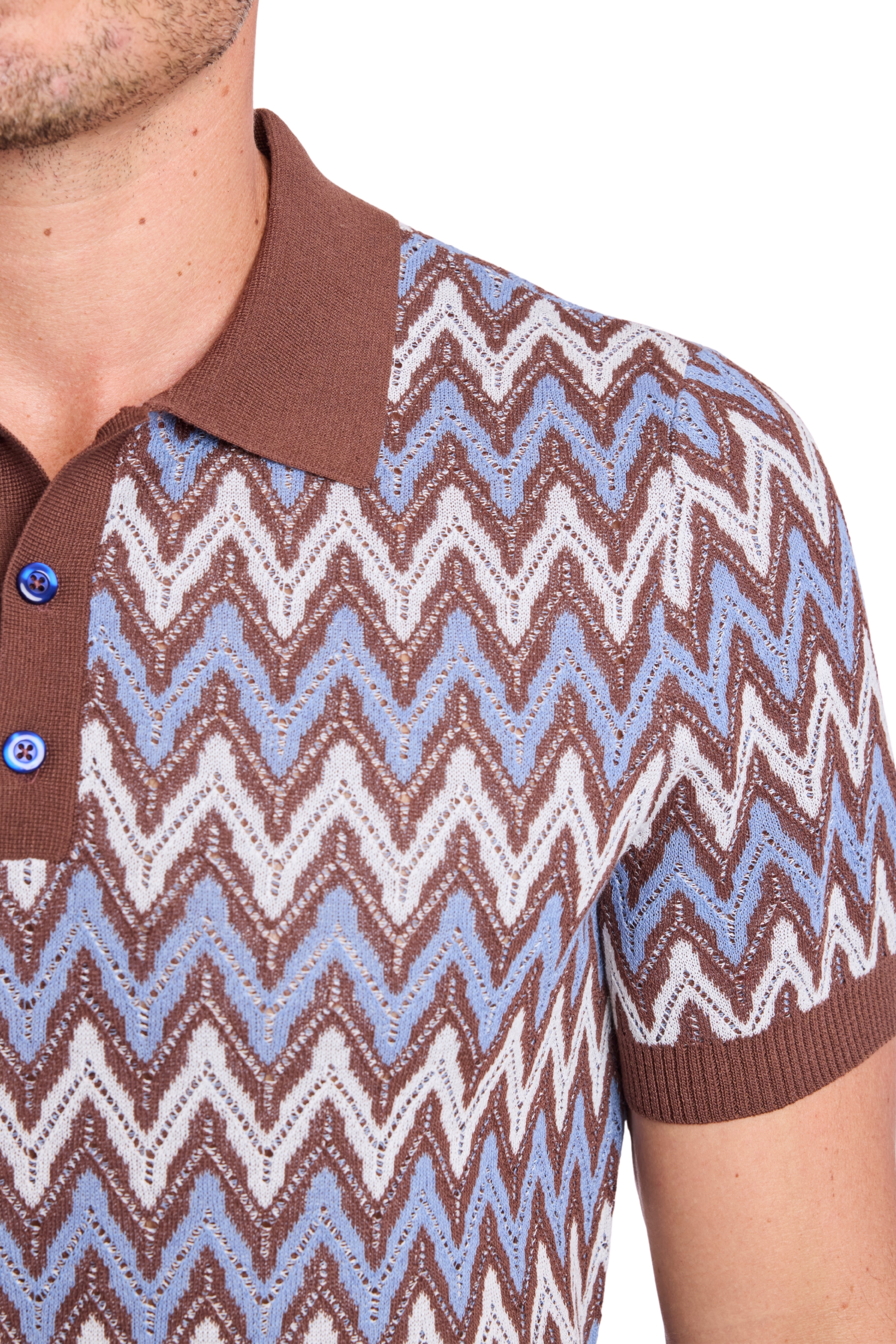 3 Button Polo - Blue Truffle Zig Zag