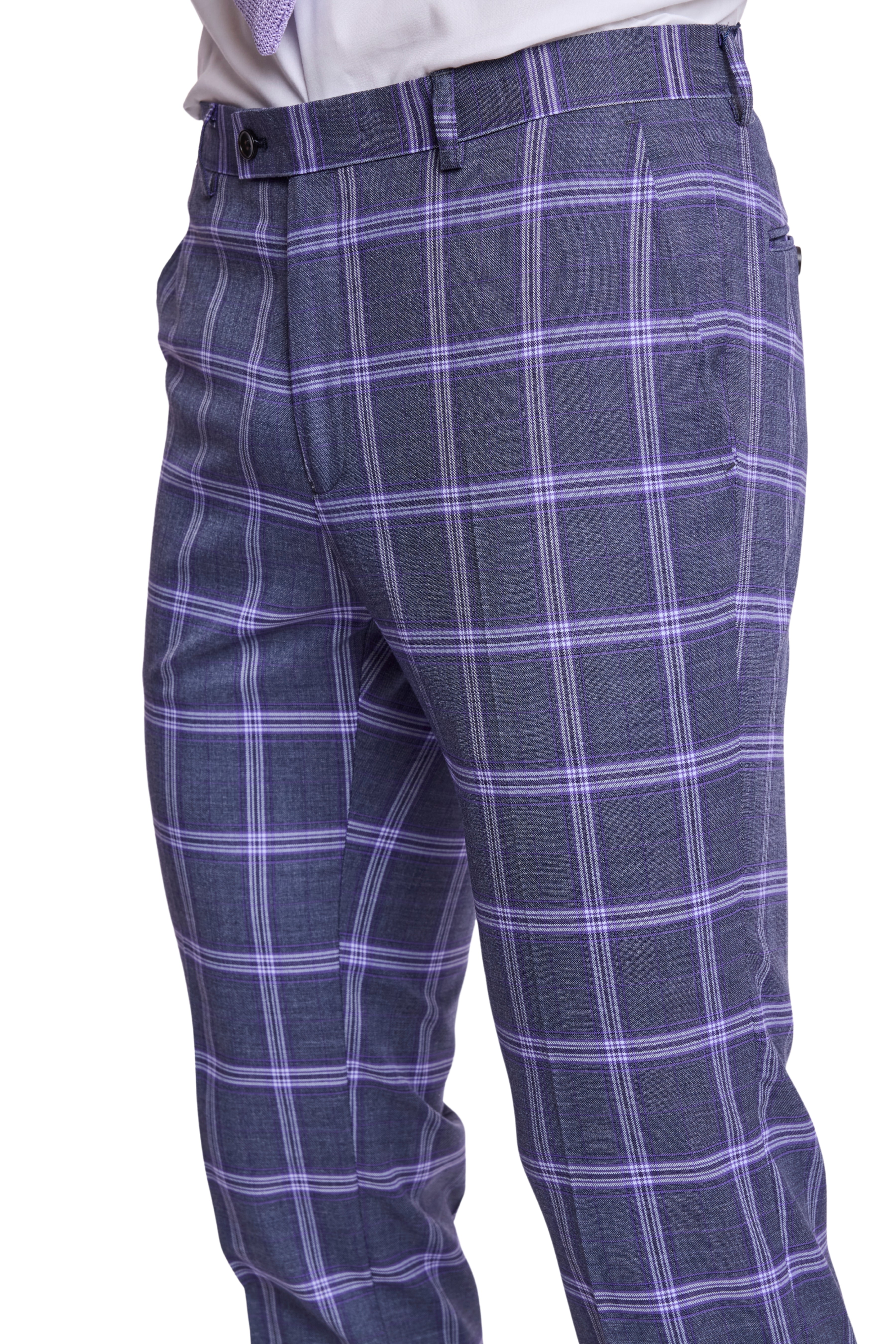 Downing Pants - slim - Purple Navy White Check