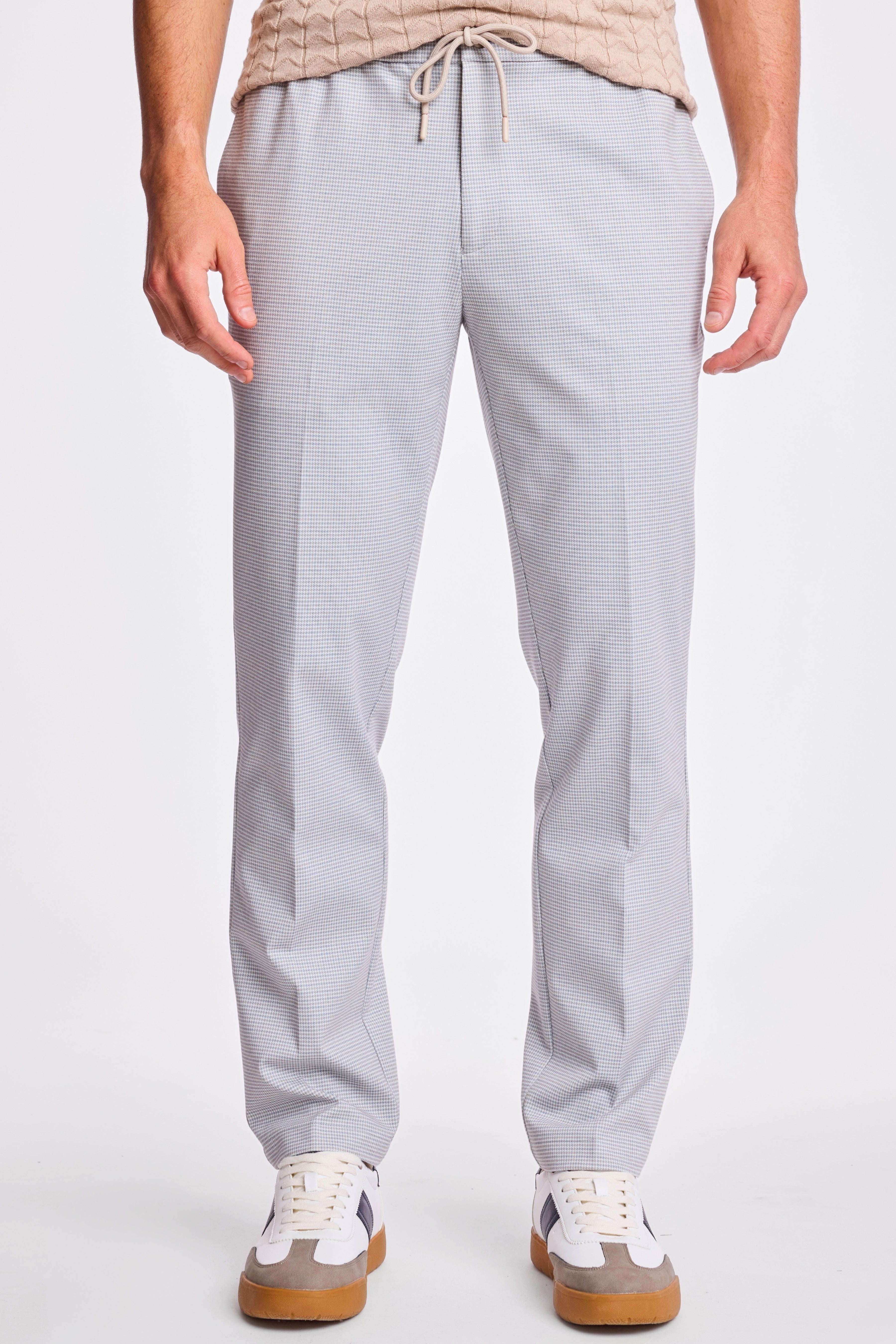 Chester Drawstring Pants - slim - Steel Puddle Knit Houndstooth