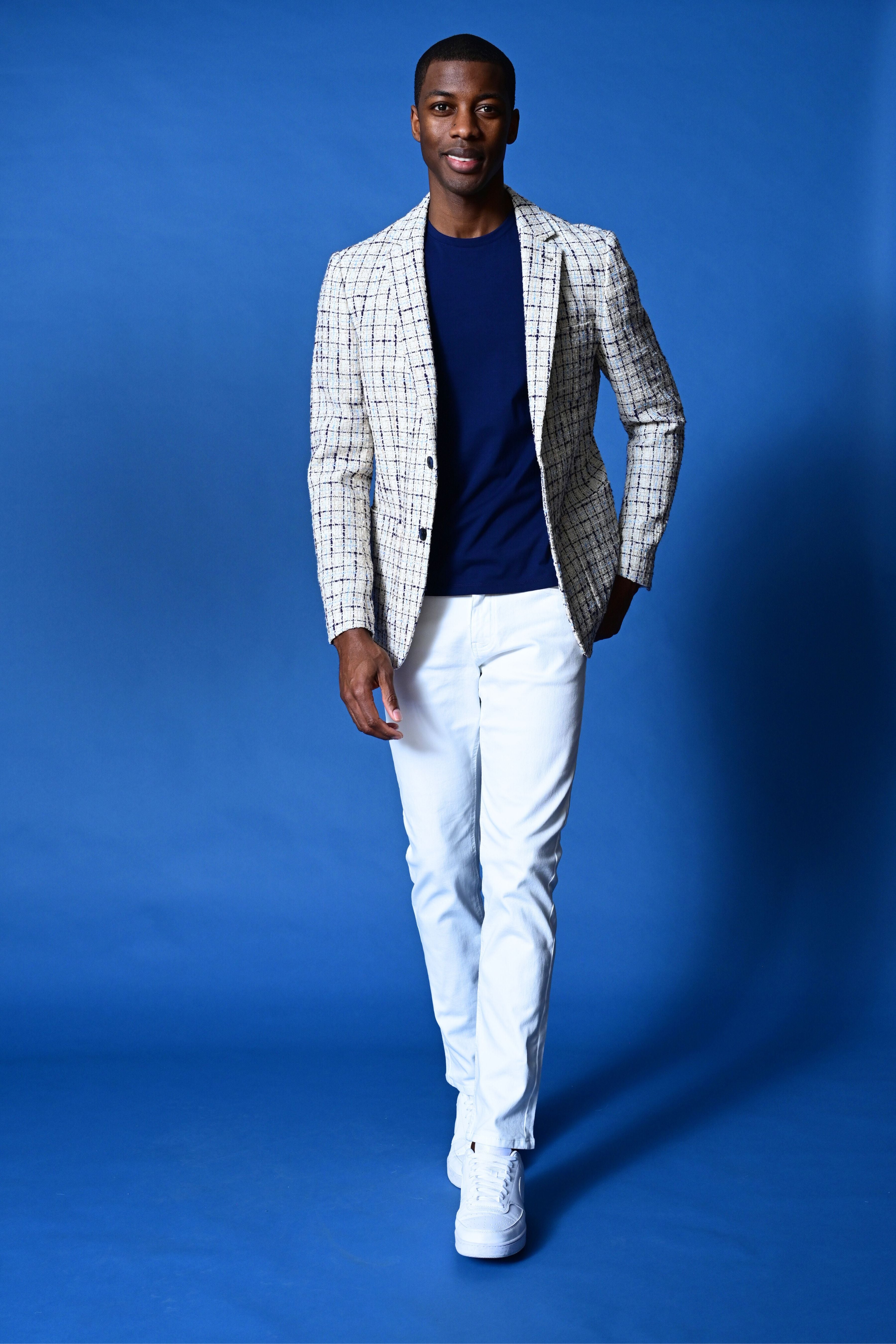 Dover Notch Jacket  - slim - Beige Navy Check