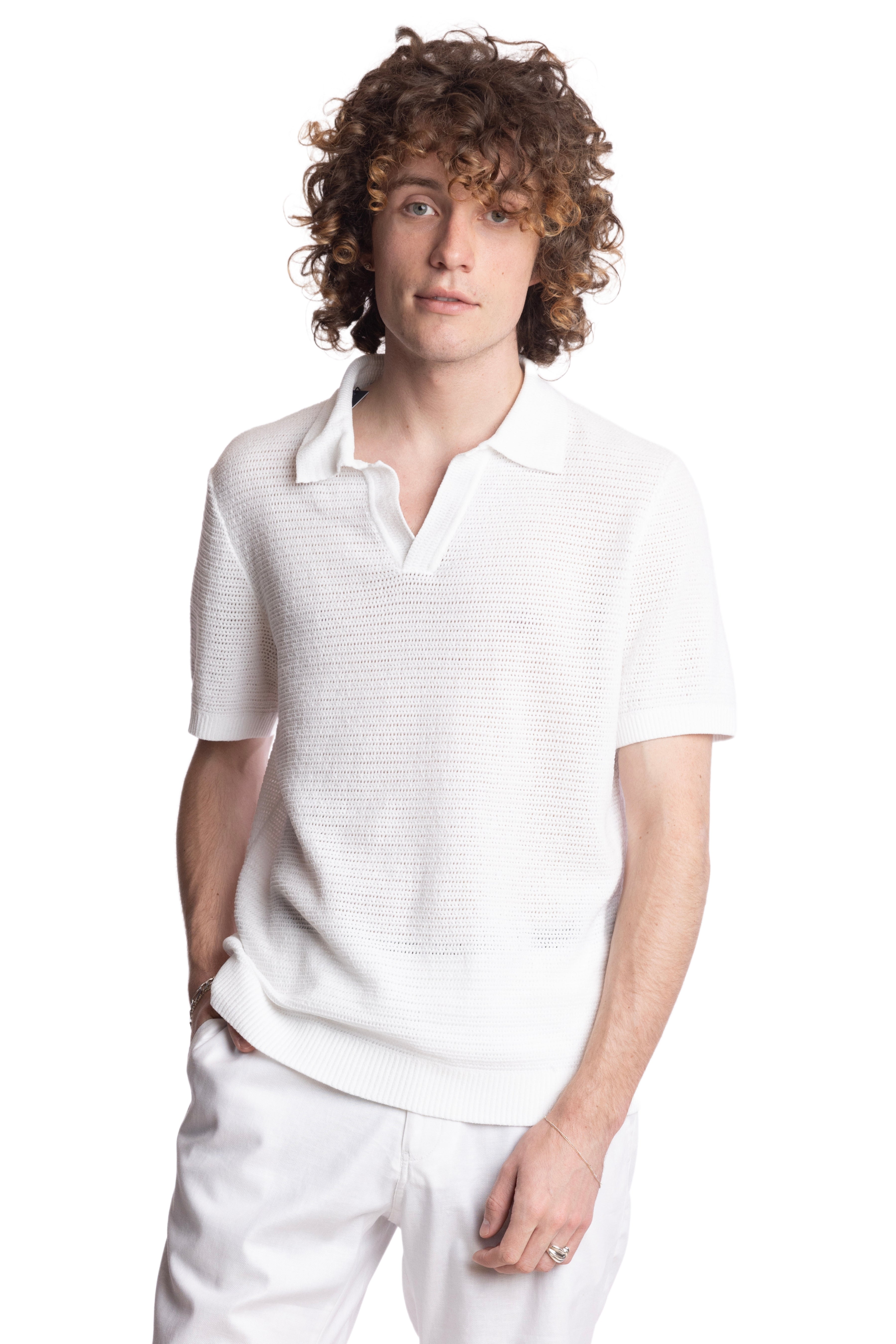 Johnny Collar Polo - White Chenille