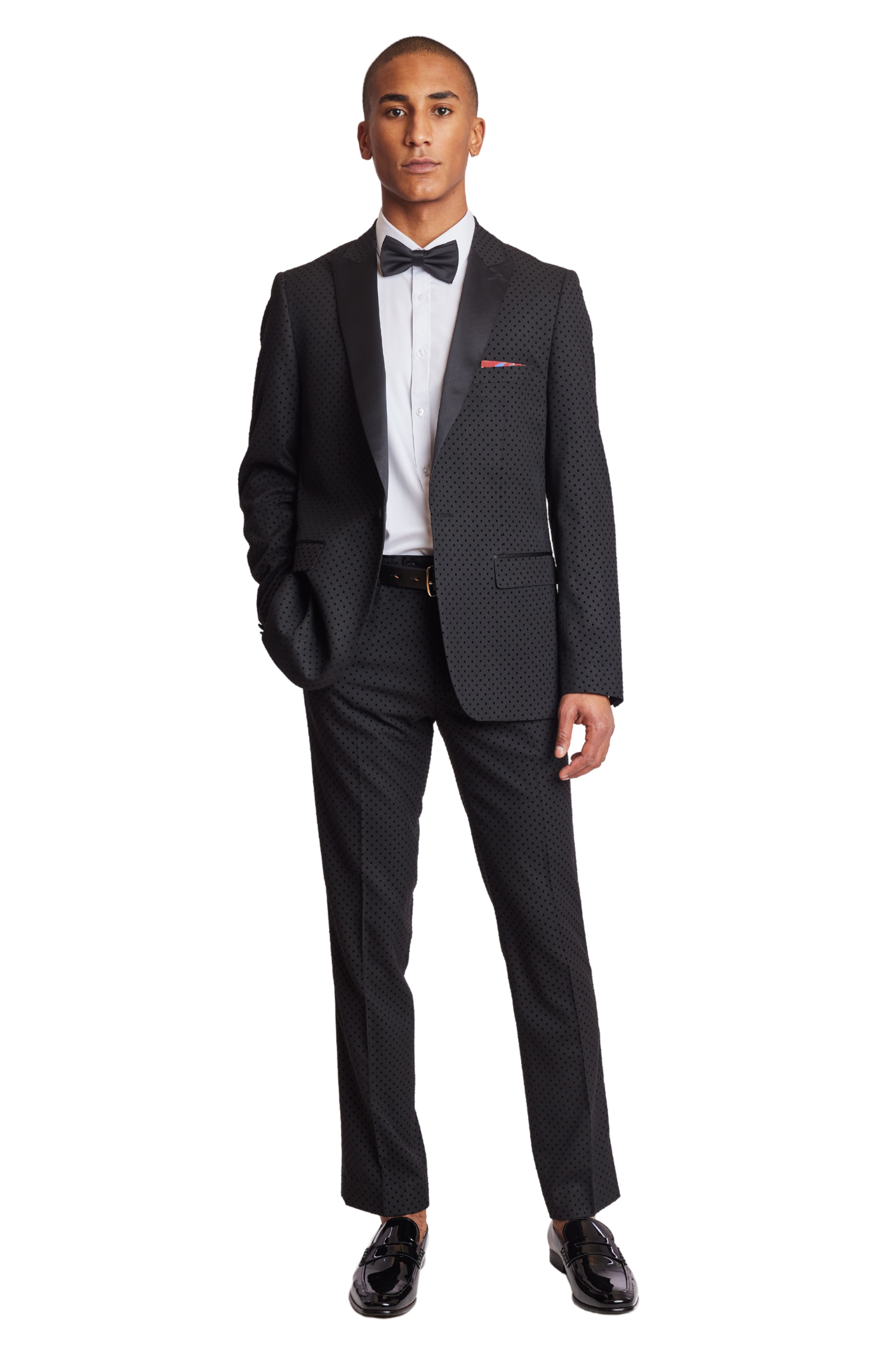 Grosvenor Peak Tux Jacket - slim - Black Velvet Dots