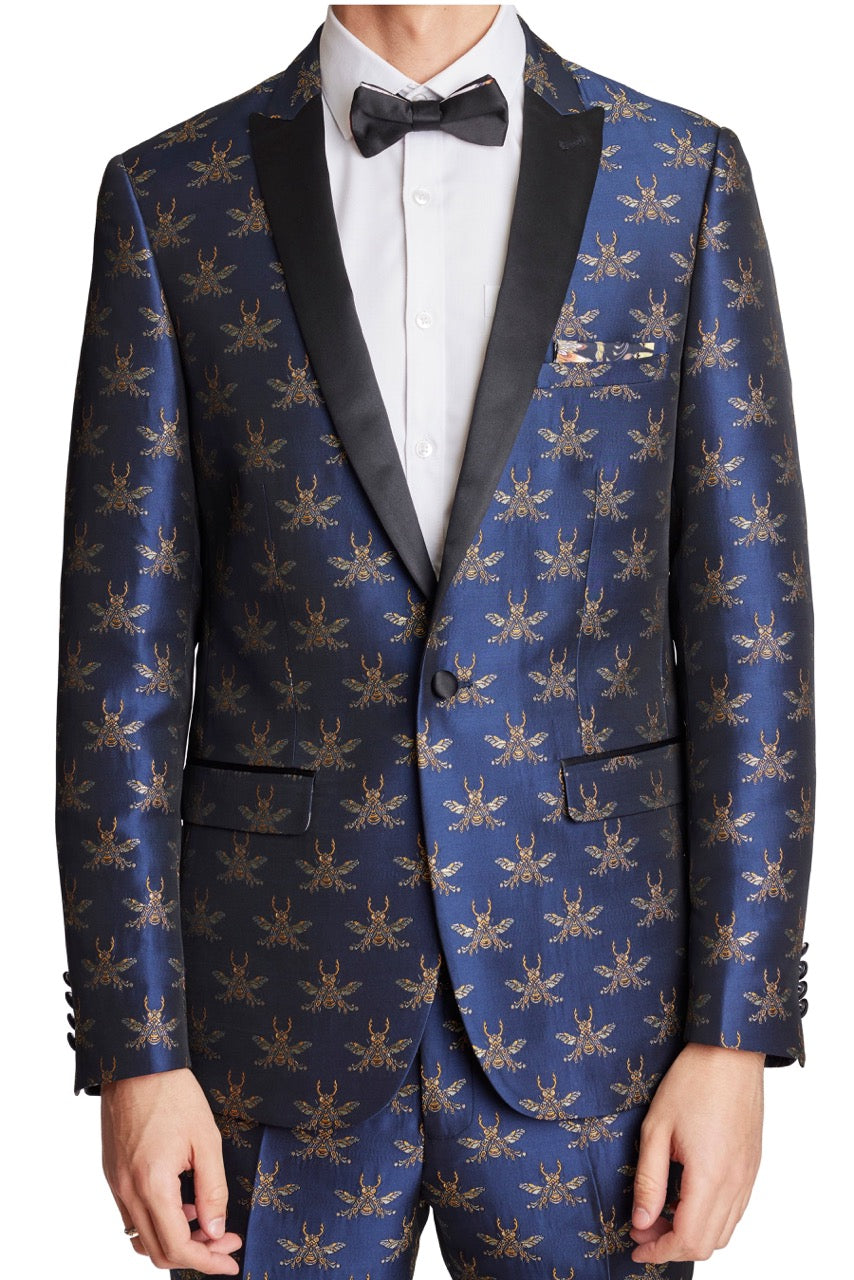 Grosvenor Peak Tux Jacket - slim - Navy Iconic Bees