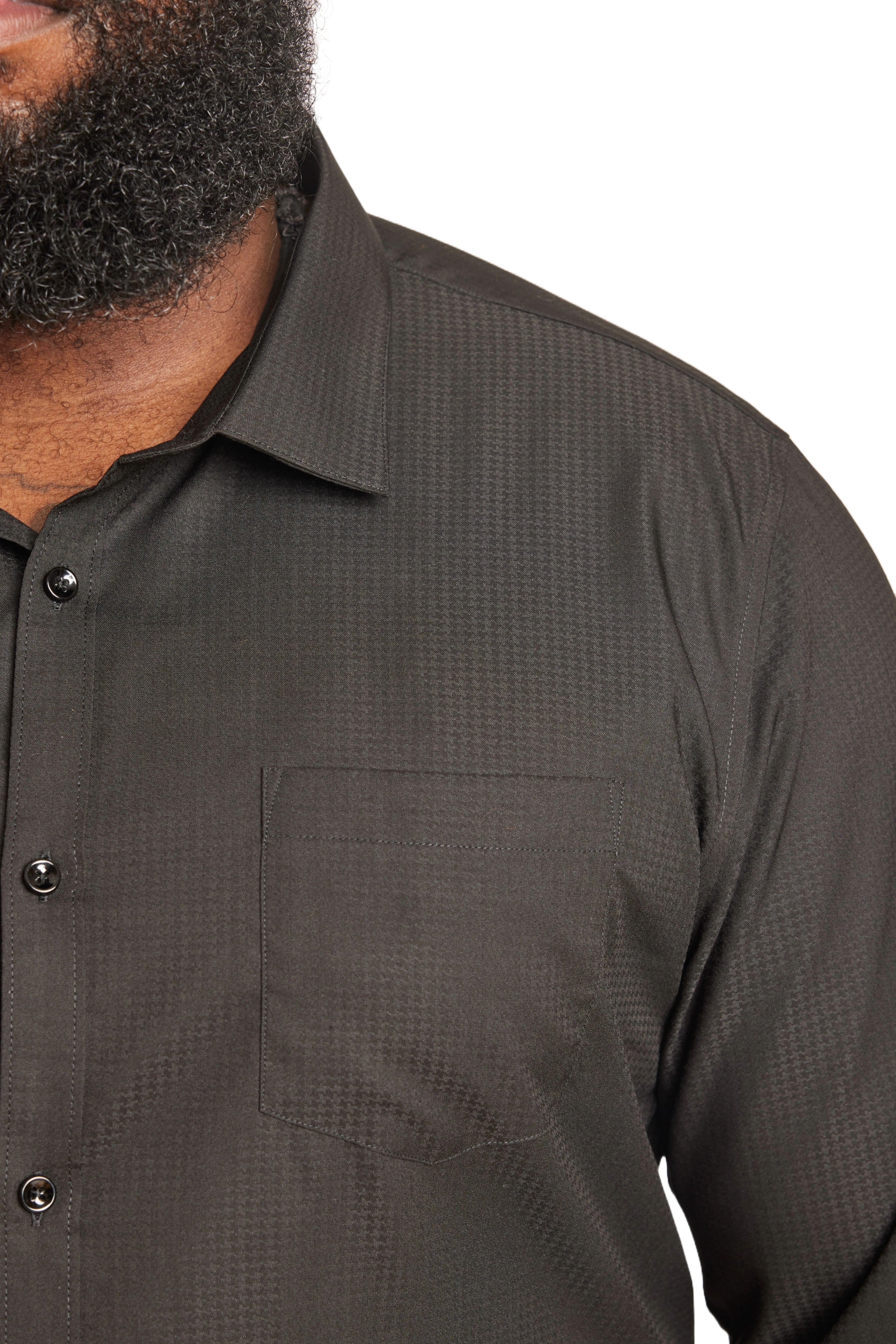Big & Tall Samuel Spread Collar Shirt - Black Houndstooth Jacquard