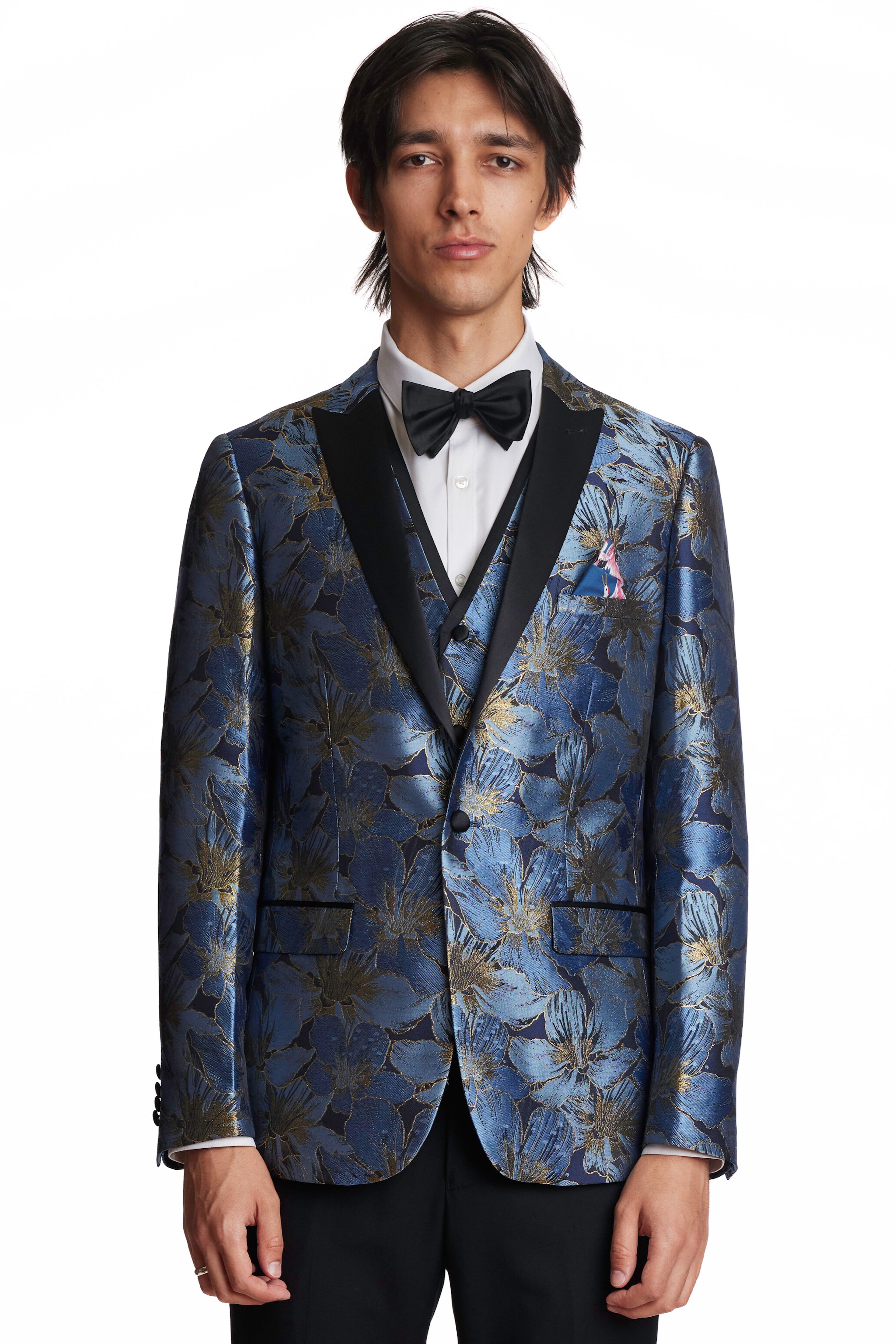 Grosvenor Peak Tux Jacket - slim - Navy Blue Gold Flower