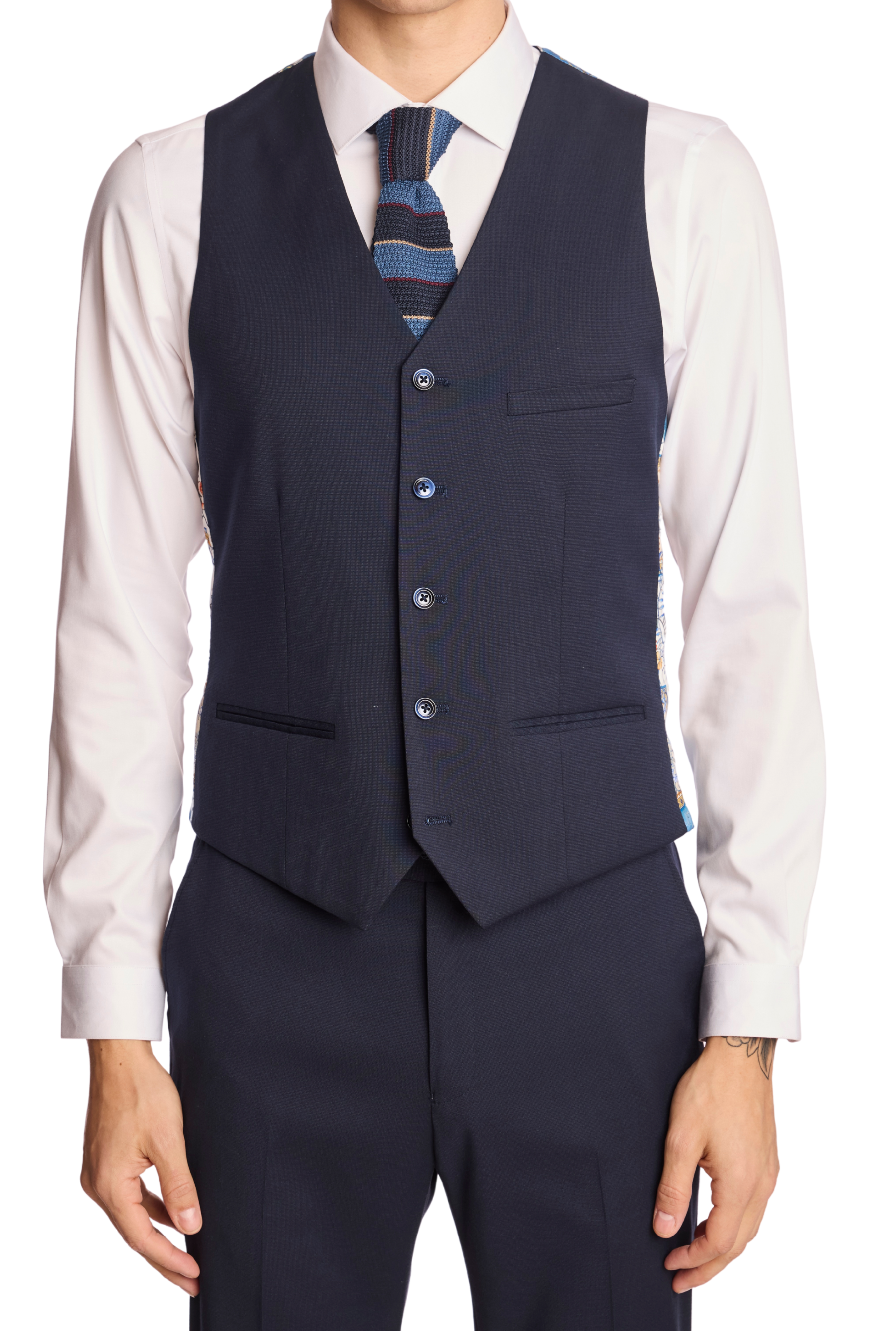 Modern Fit - Eaton 5 Button Vest - Naval Blue