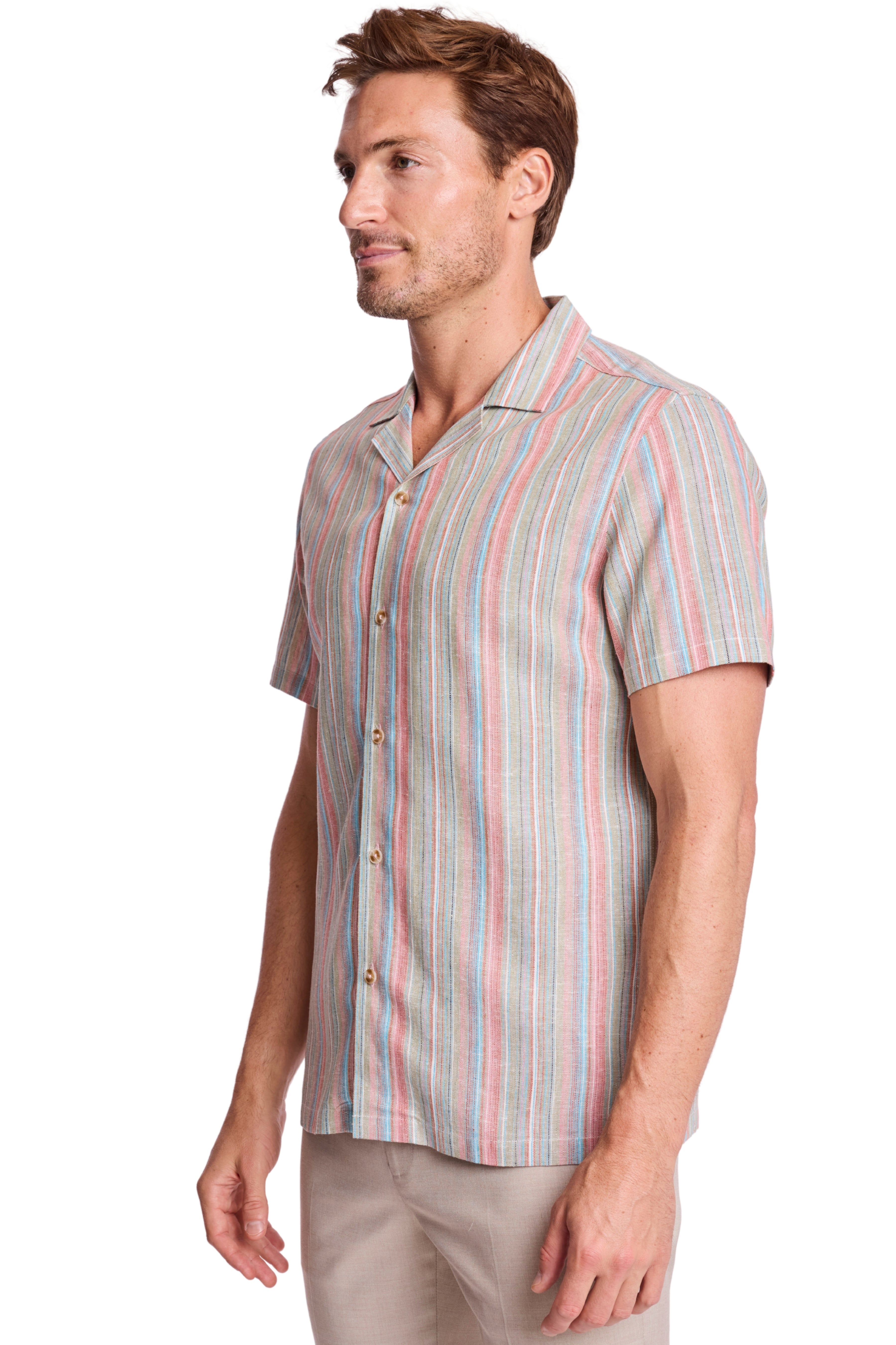 S/S Camp Collar Shirt - Ocean Coral Stripe