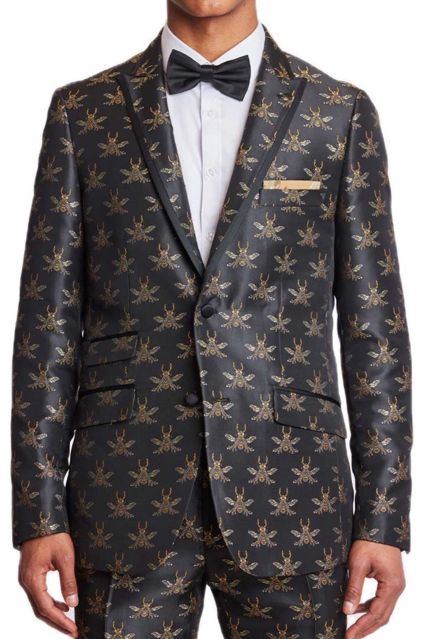 Grosvenor Peak Tux Jacket - slim - Black Bees – Paisley & Gray