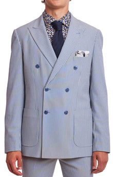  Soho Peak DB Jacket - slim - Blue Grey Cream Seersucker